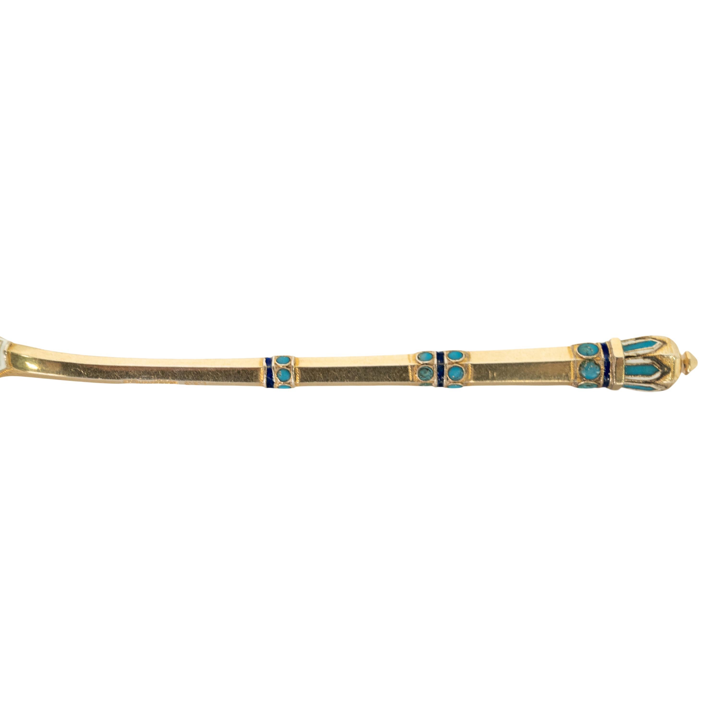 Antiker großer kaiserlicher russischer Cloisonné-Löffel aus Silber, Alexi Kitovsky Moskau 1886 im Angebot 1