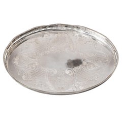 Antique Large Silver Plate Oval Serving Tray with Gallery Rim