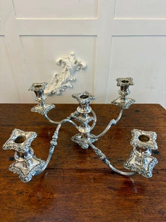 Antique Large Silver Plated Five Branch Candelabra with Detachable Sconces