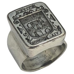 Antique Large Silver Signet Crest Ring