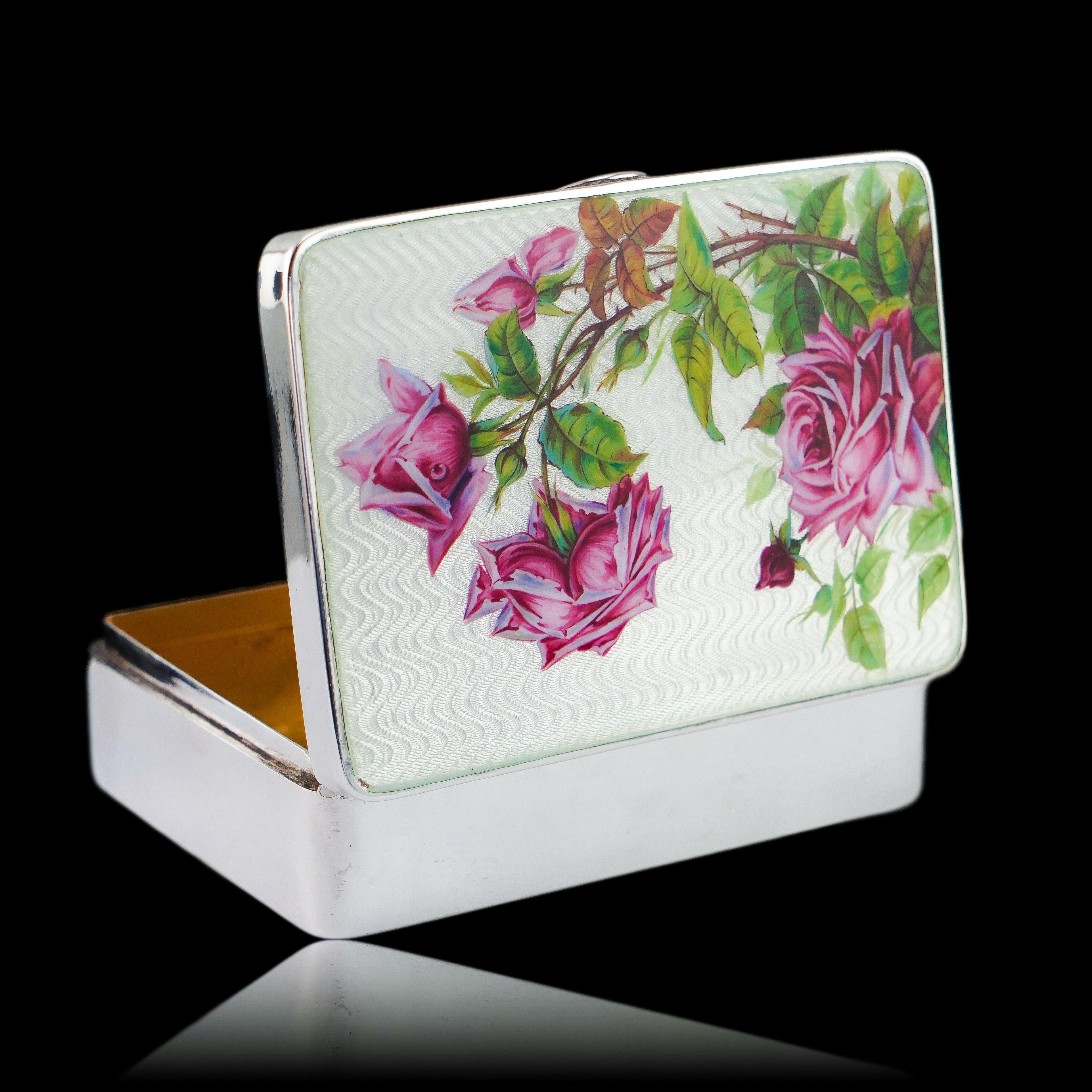 Antike große massive Silber-Emaille-Box Guilloche und Rose Design - 1904 im Angebot 10