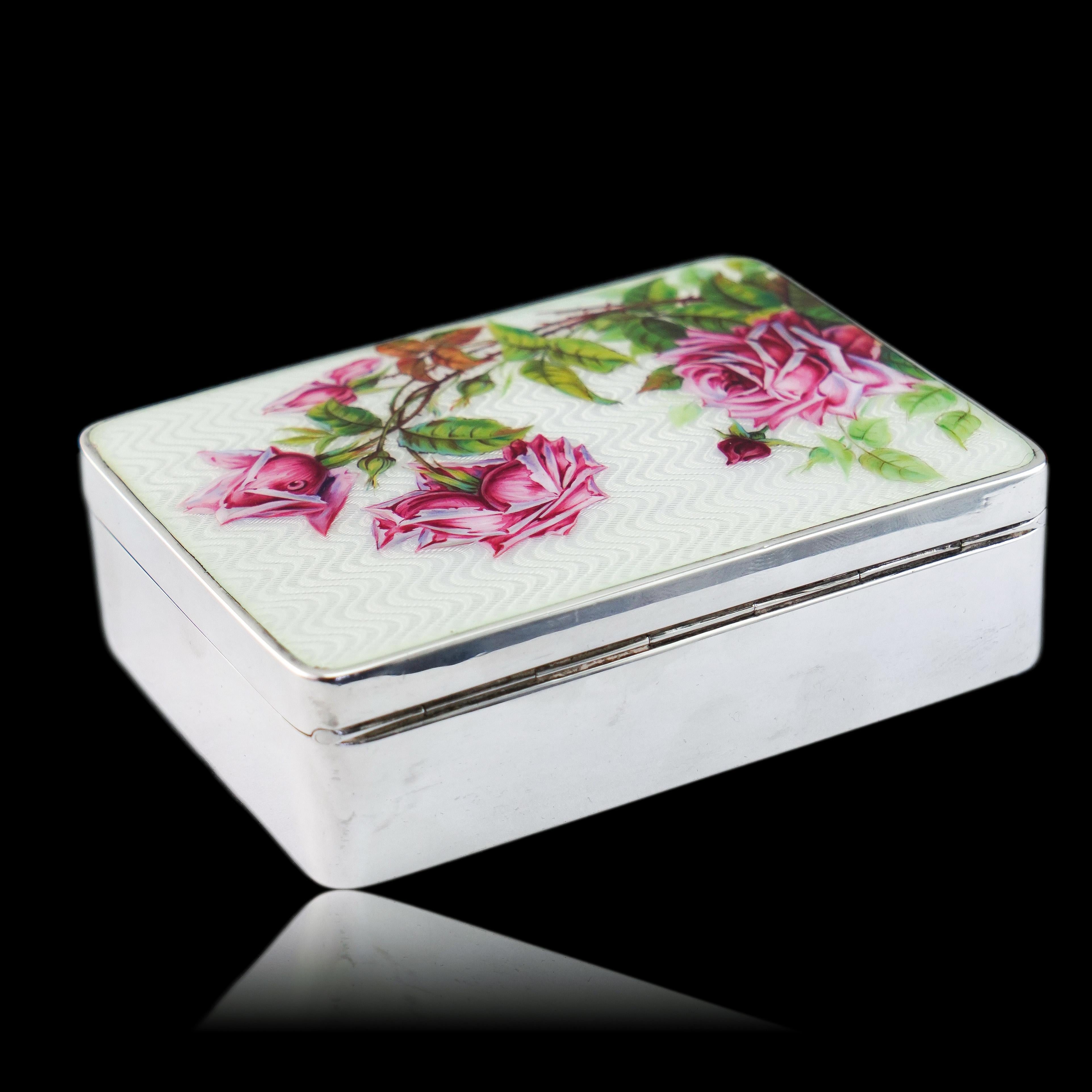 Antike große massive Silber-Emaille-Box Guilloche und Rose Design - 1904 im Angebot 11