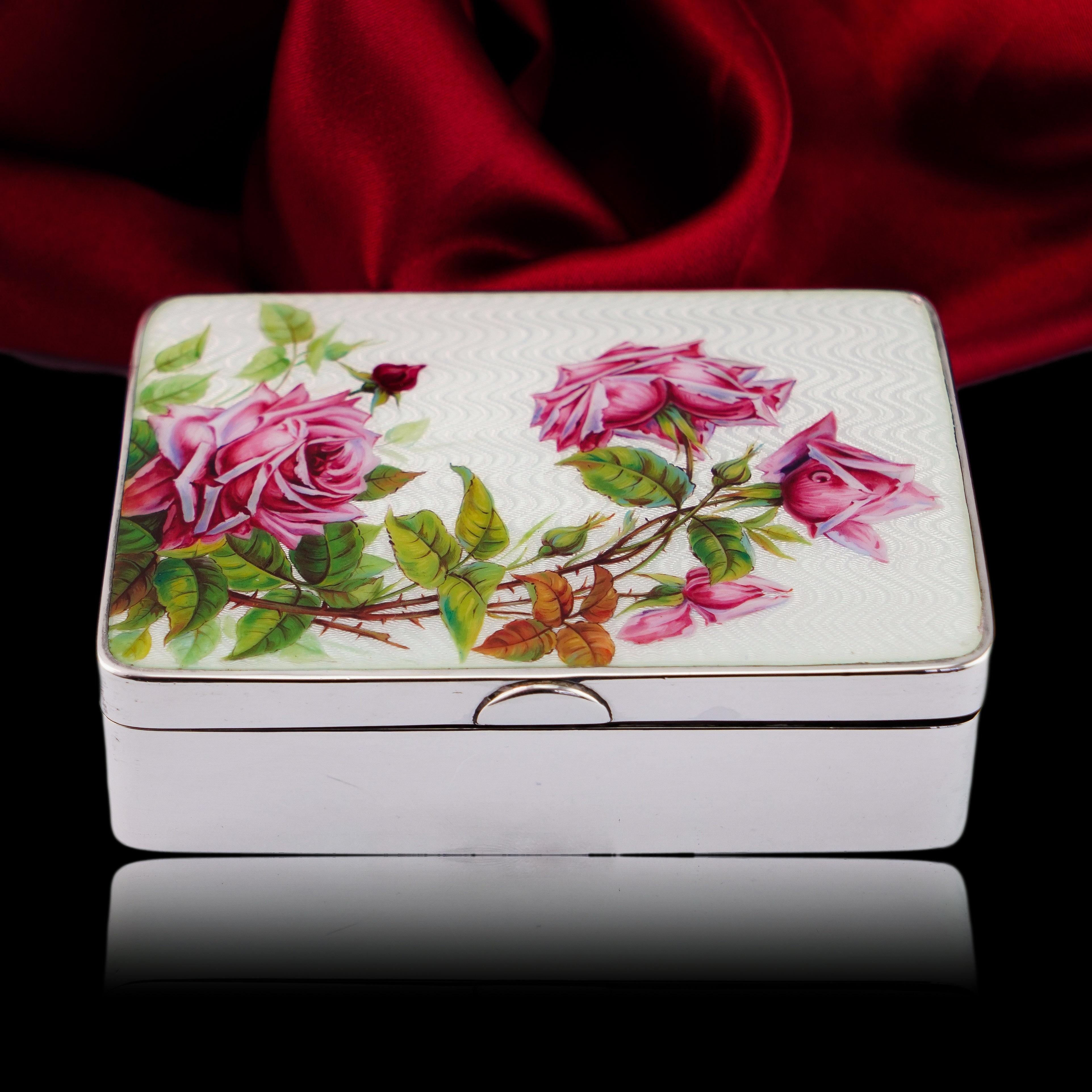 Antike große massive Silber-Emaille-Box Guilloche und Rose Design - 1904 im Angebot 15