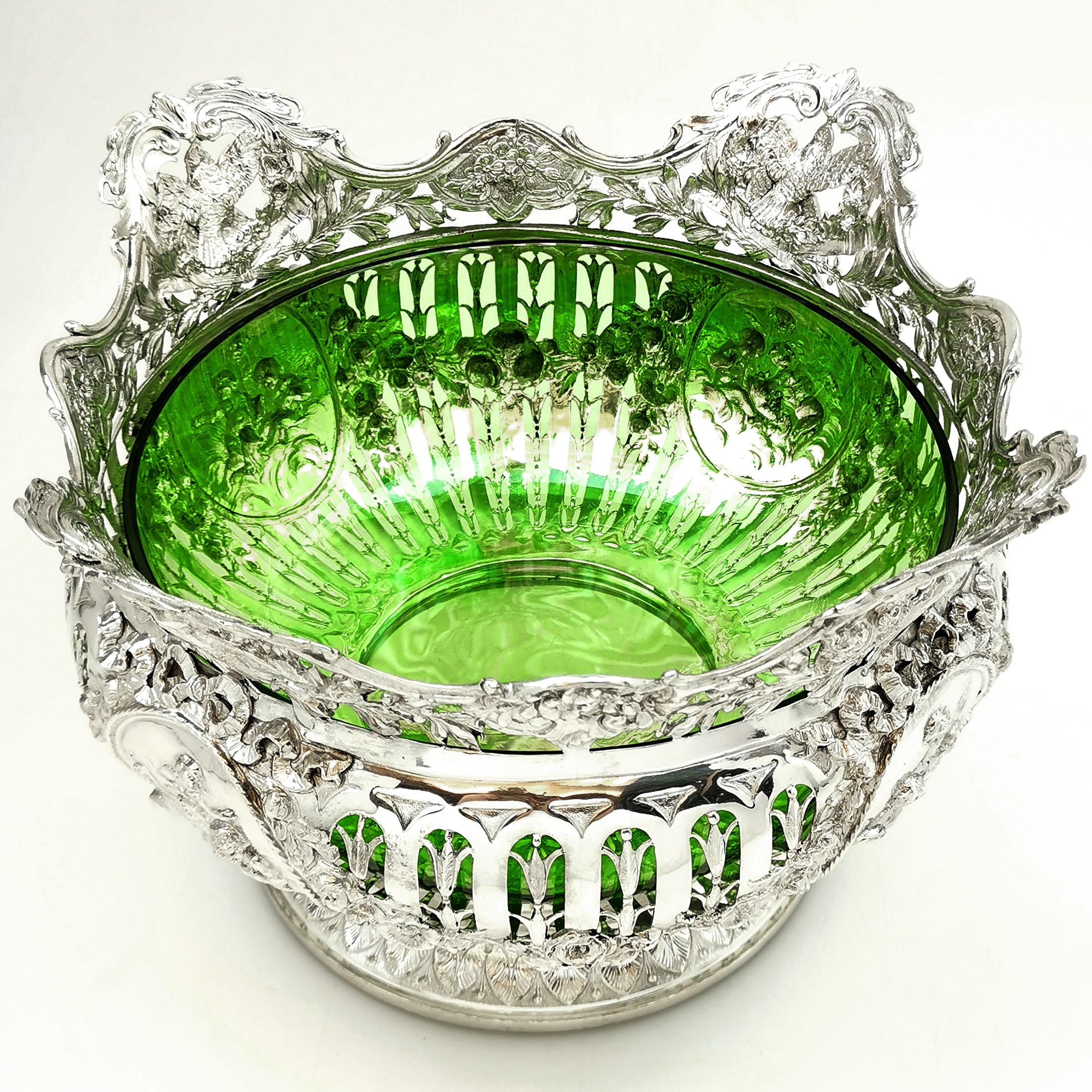 Antique Large Solid Silver and Glass Bowl Germany circa 1890 In Good Condition In London, GB