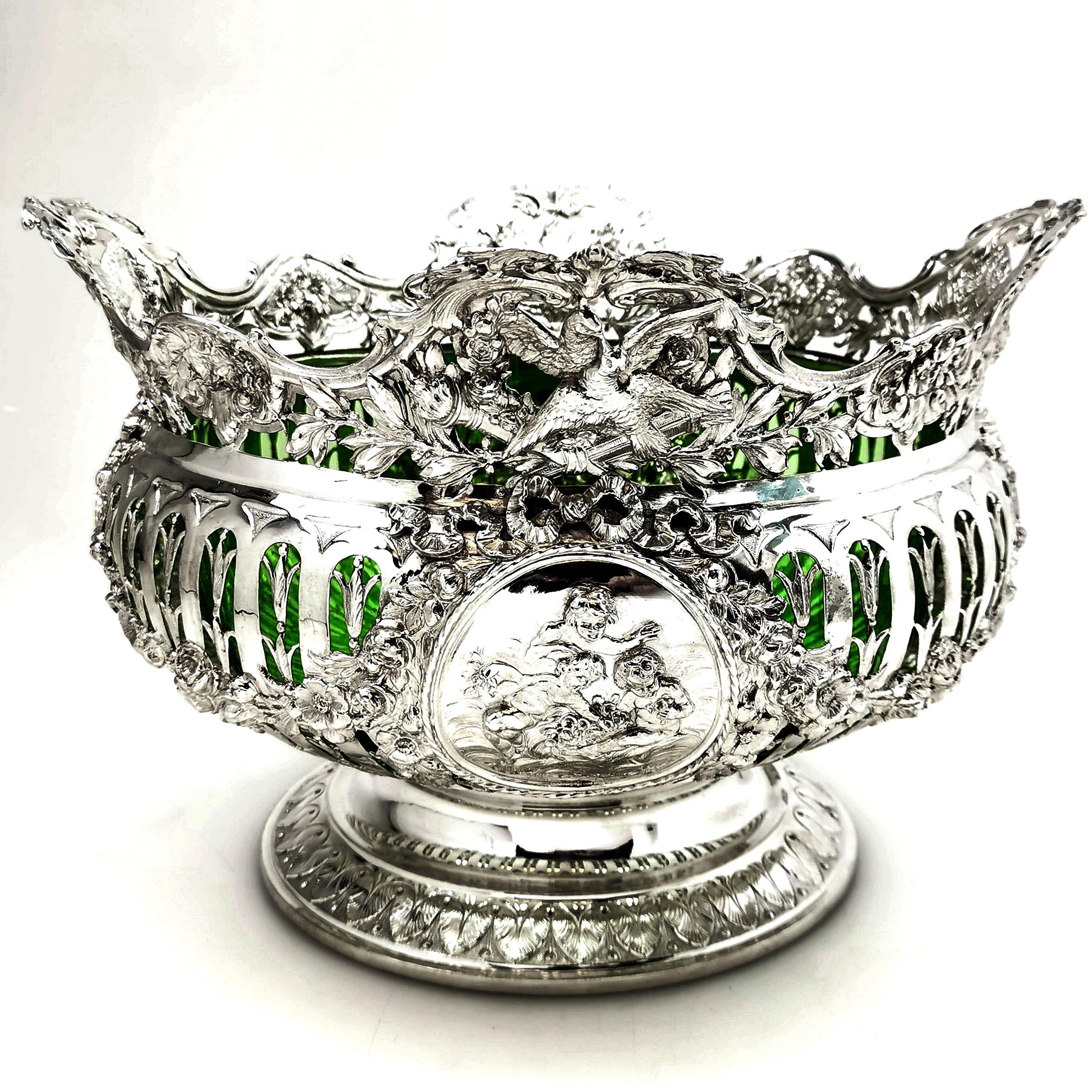 Antique Large Solid Silver and Glass Bowl Germany circa 1890 3