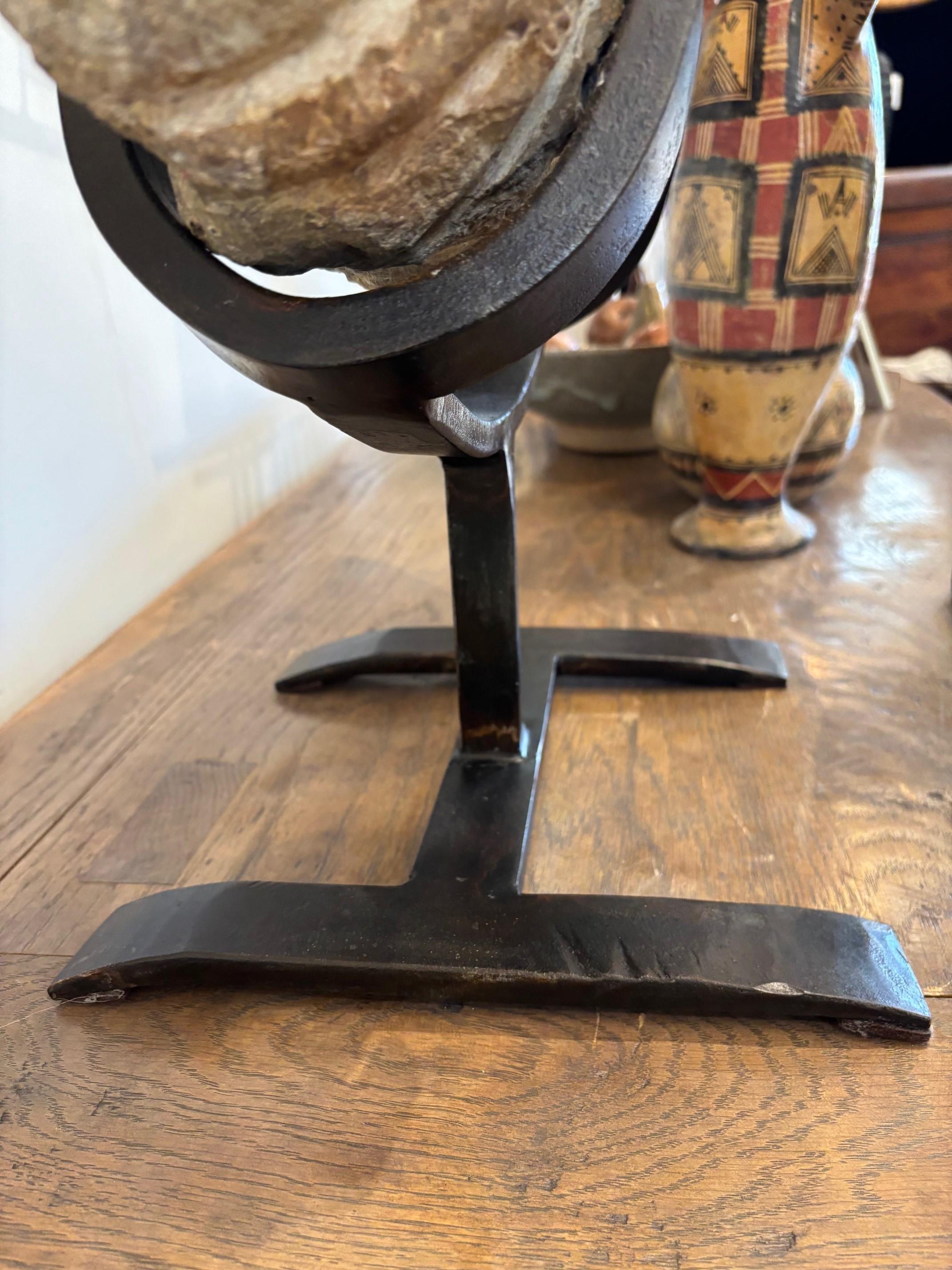 Antique Large Solid Stone Ammonite on Handcrafted Iron Stand en vente 8