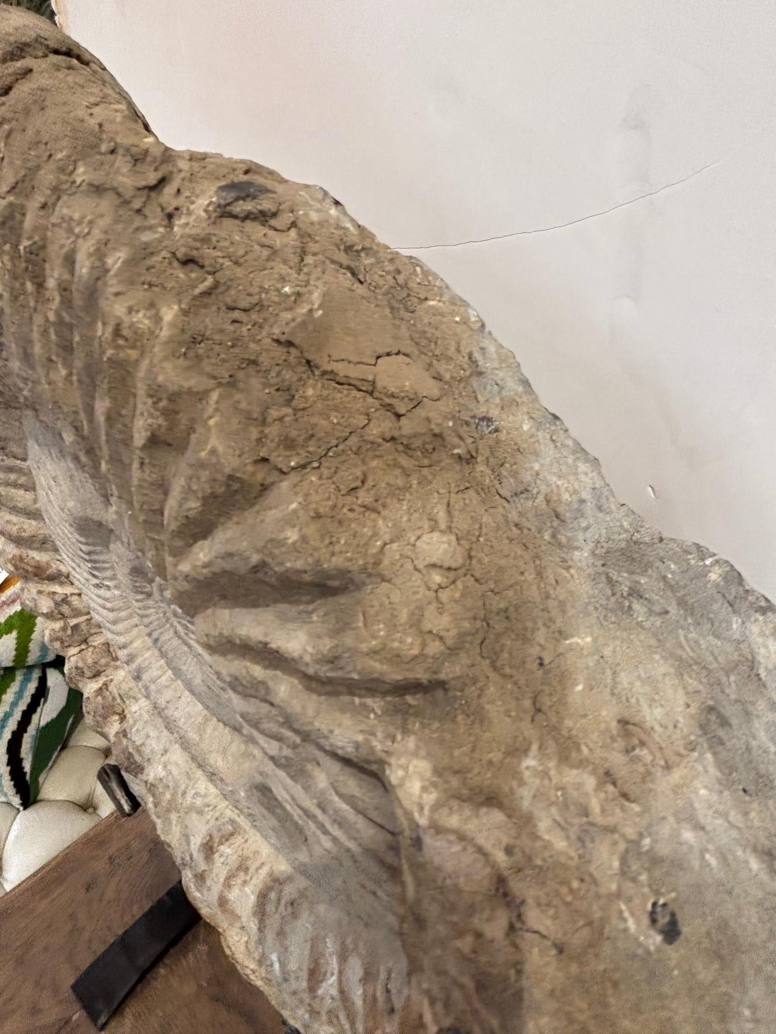 XVIIIe siècle et antérieur Antique Large Solid Stone Ammonite on Handcrafted Iron Stand en vente
