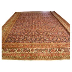 Antique Large Square Navy Blue and Rust All Over Pattern Malayer Rug