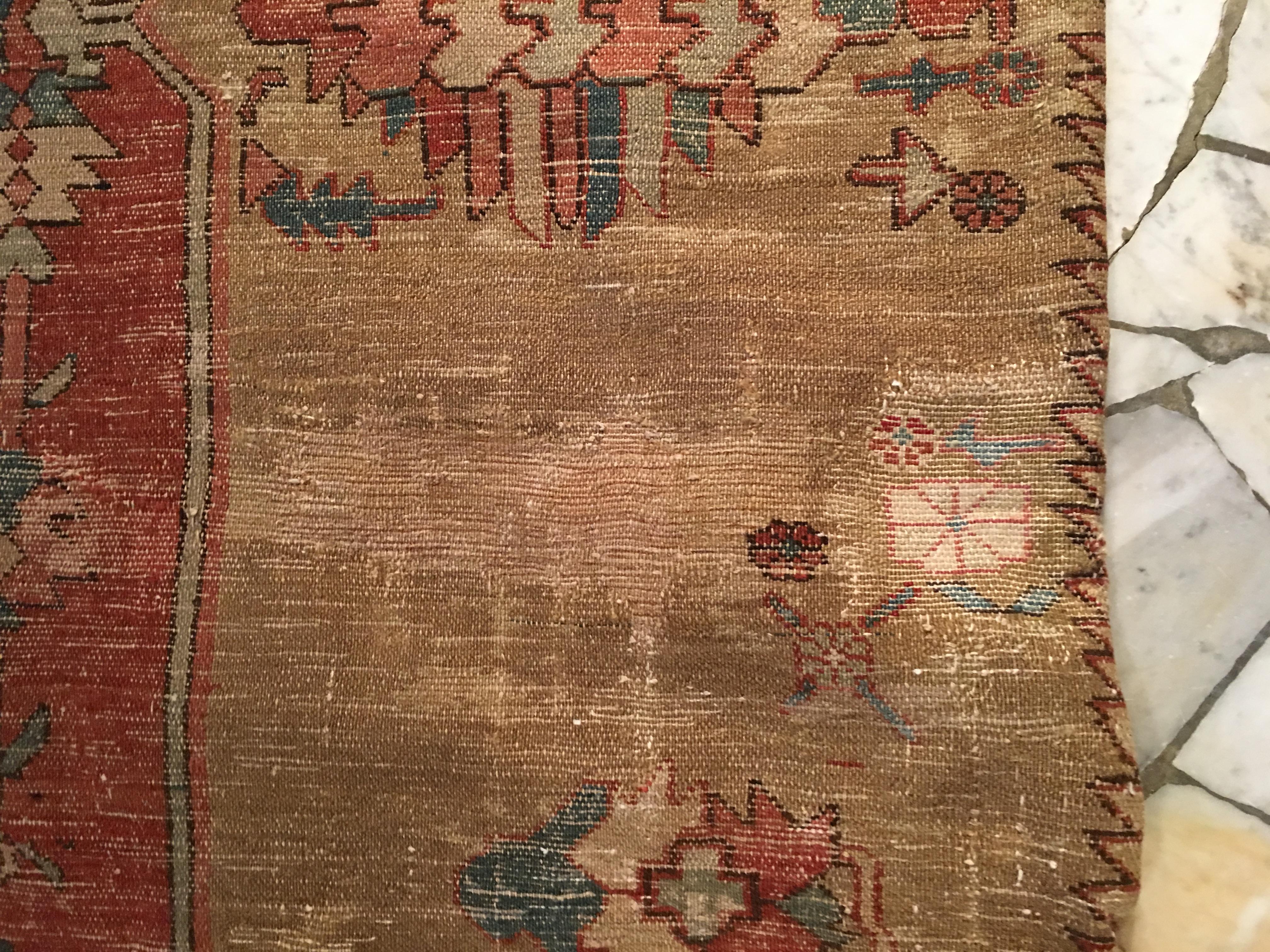 Antique Large Square Size Heriz Serapi Rug with Pastel Colours  For Sale 3
