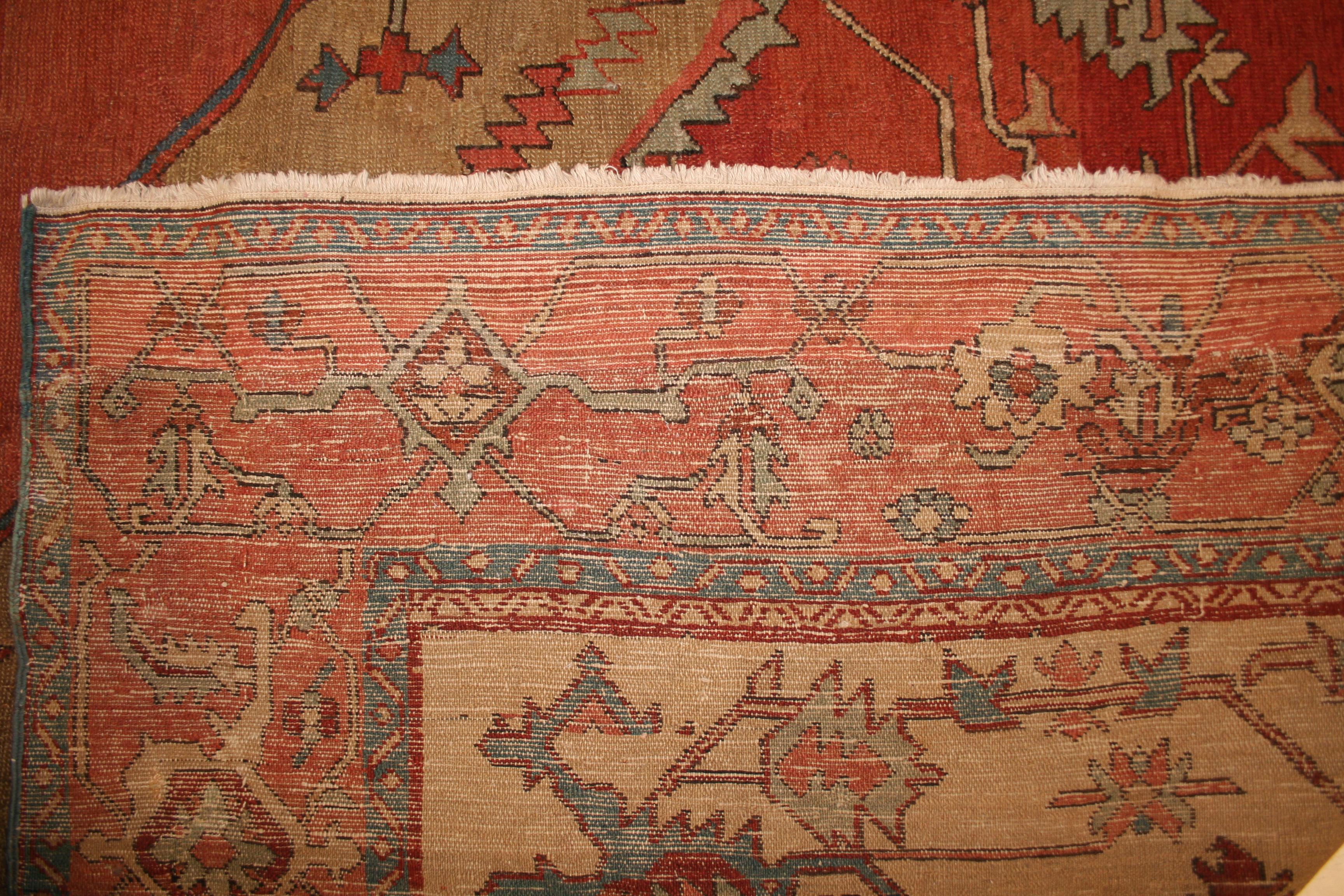 Azerbaijani Antique Large Square Size Heriz Serapi Rug with Pastel Colours  For Sale