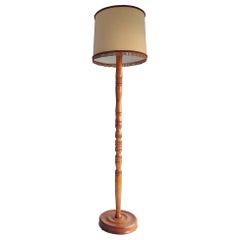 Antique Large Standard Oak turned floor lamp with lampshade, 30s