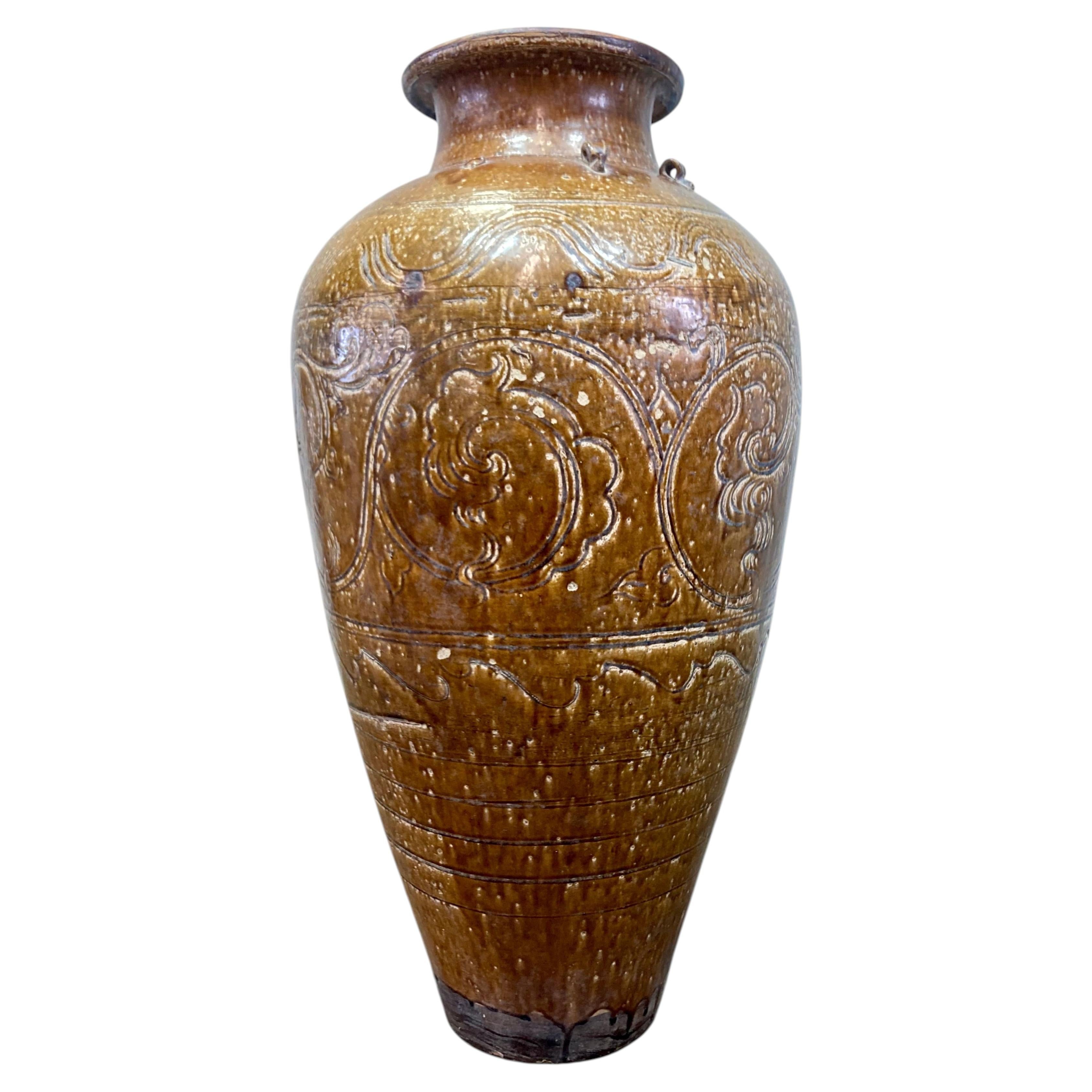 Antique Large Standing Martaban Earthenware Urn For Sale