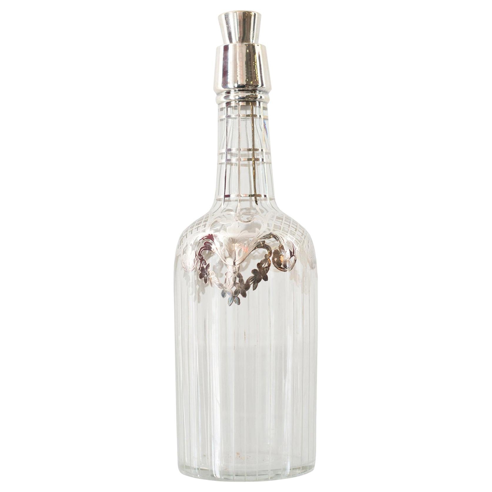 Antique Large Sterling Silver and Crystal Decanter