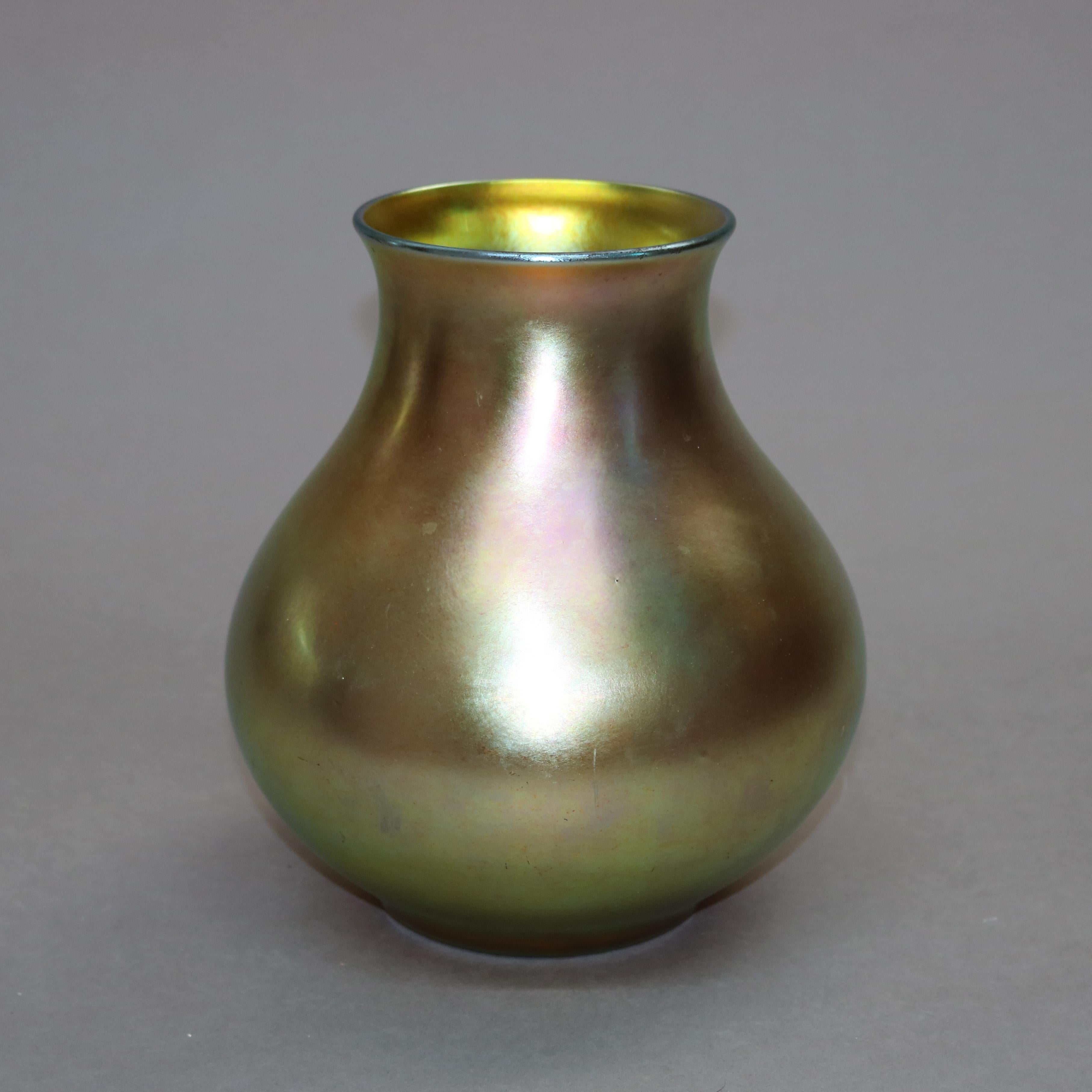 Arts and Crafts Antique Large Steuben Aurene Bulbous Art Glass Vase, Signed, c1920