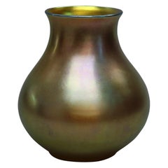 Antique Large Steuben Aurene Bulbous Art Glass Vase, Signed, c1920