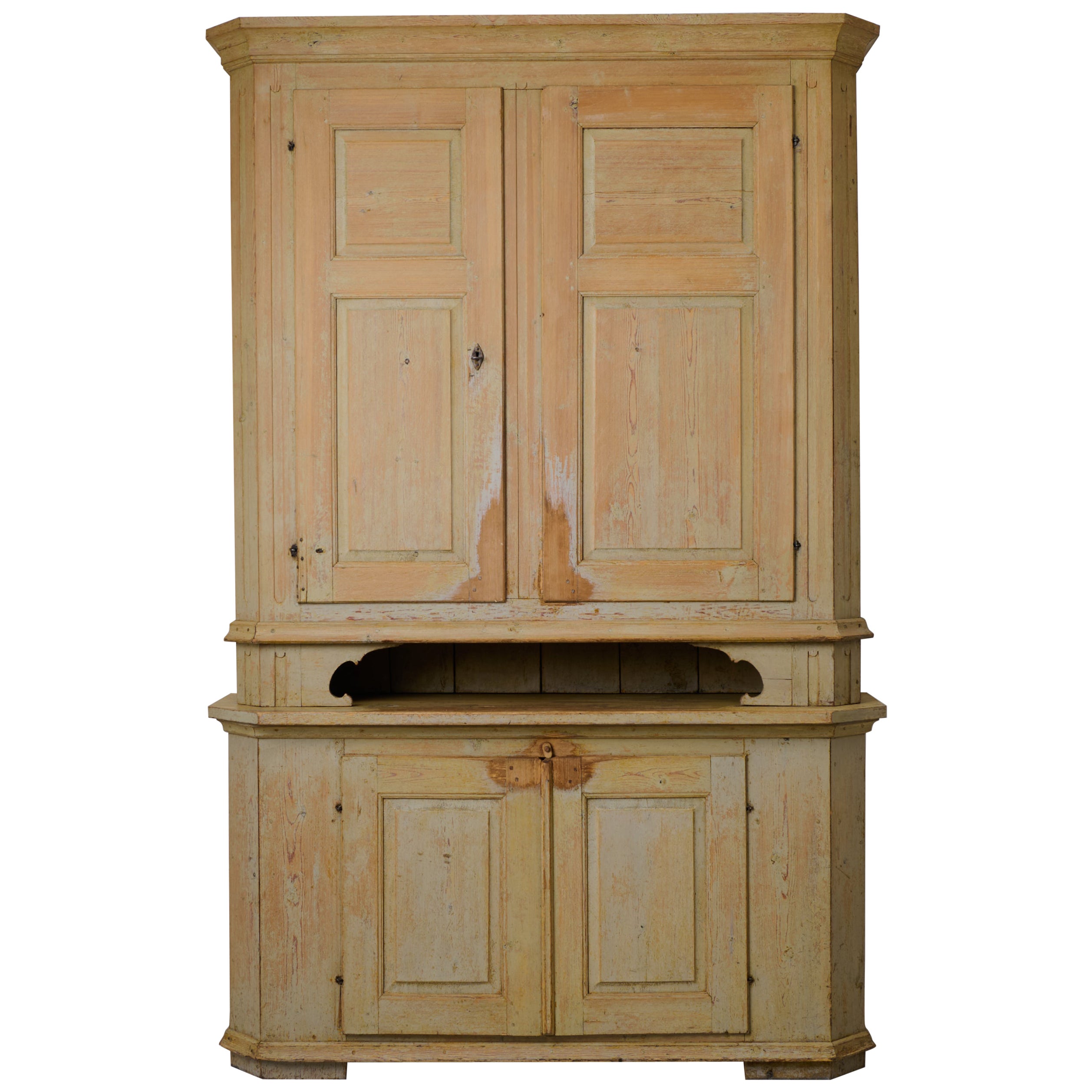 Antique Large Swedish Folk Art Cabinet in Gustavian Style, Hand-Made Solid Pine