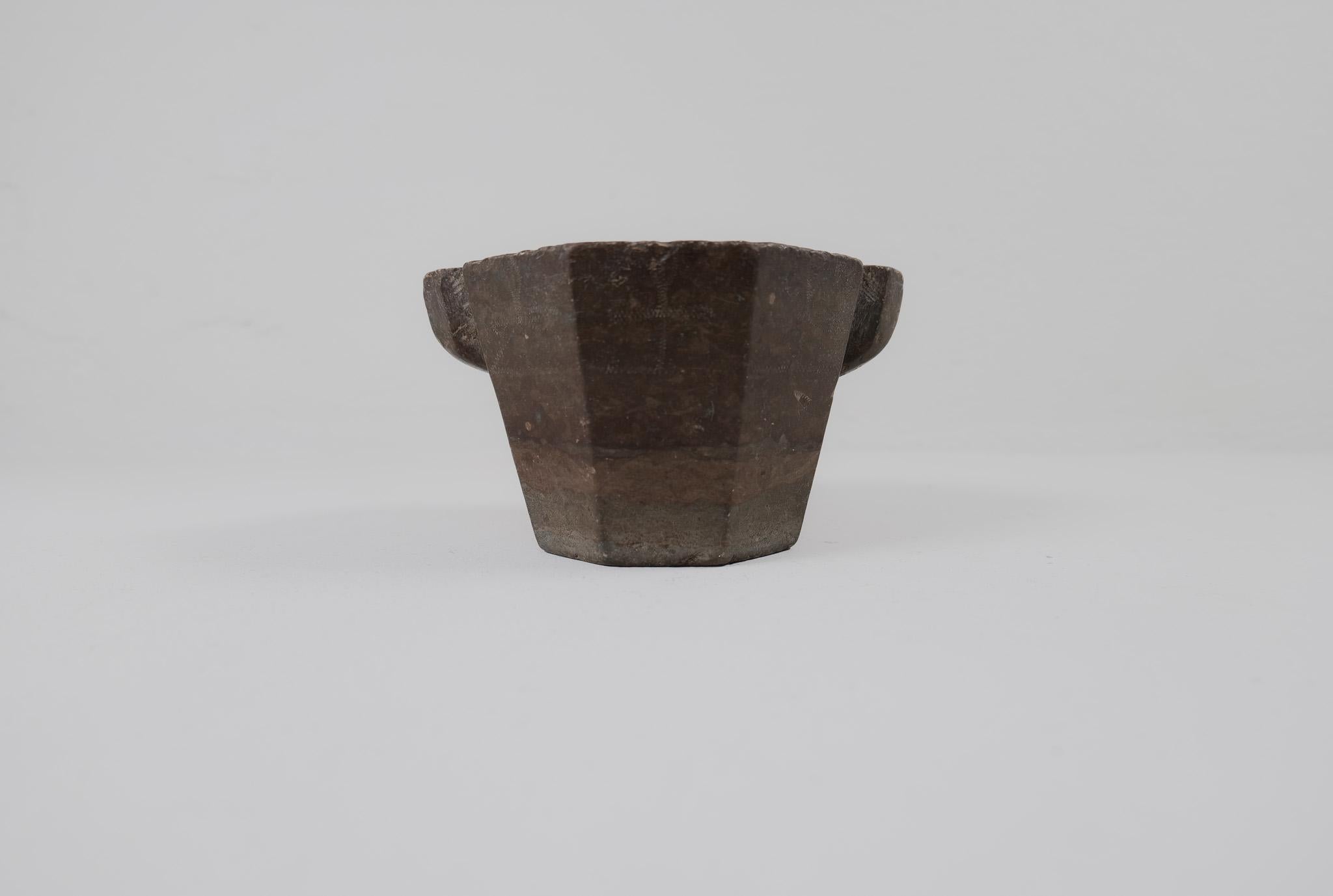 This large and heavy mortar made in stone are perfect for display and interior. Made in Sweden ca 1800s. This unique piece has its origin in the middle of Sweden and its was made with patterns carved into the top of the mortar. 

Good antique