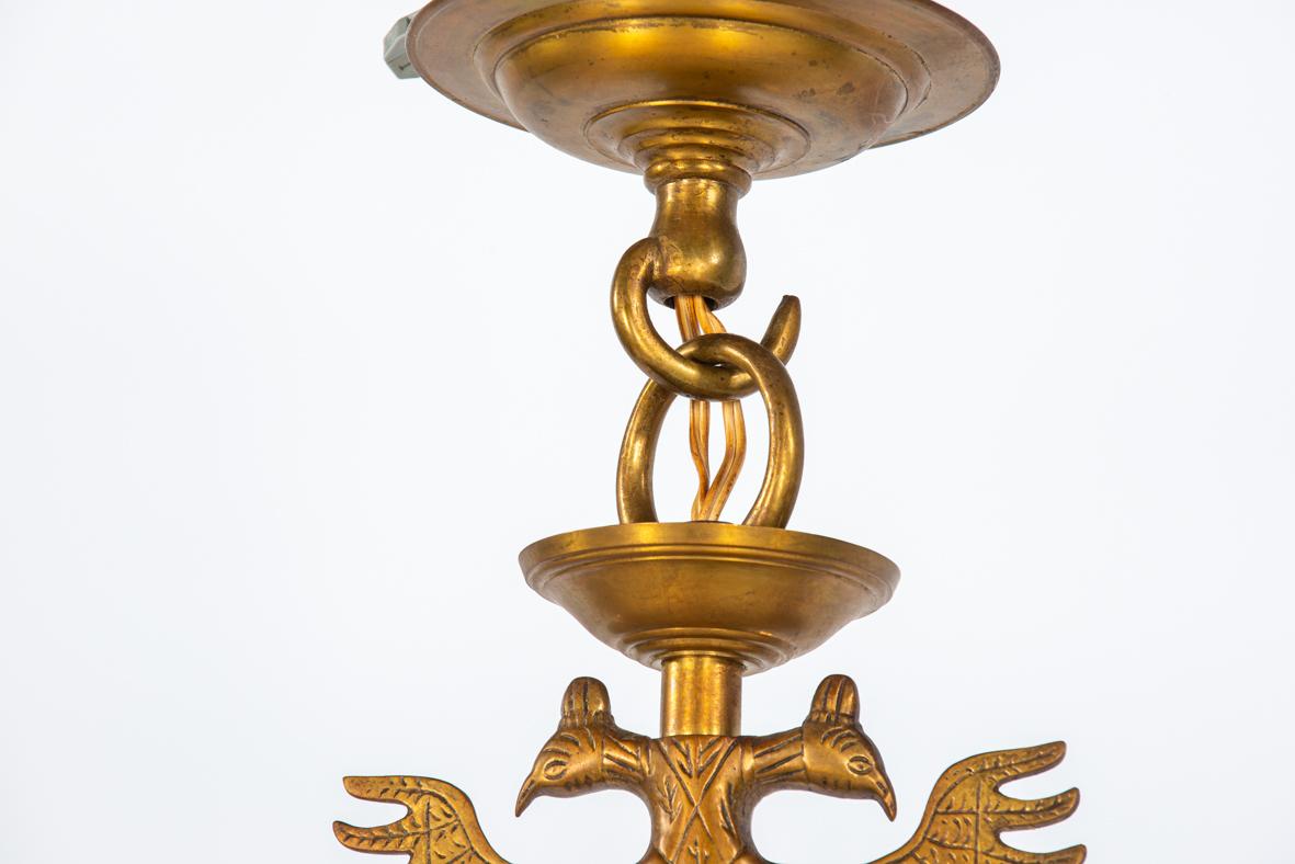 20th Century Antique large Tall 2-Tier Patinated Brass Dutch  12 Light Chandelier For Sale