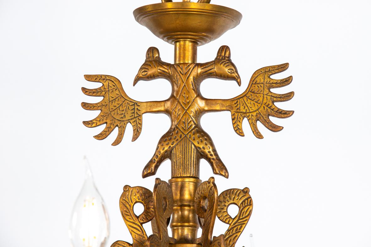 Antique large Tall 2-Tier Patinated Brass Dutch  12 Light Chandelier For Sale 2