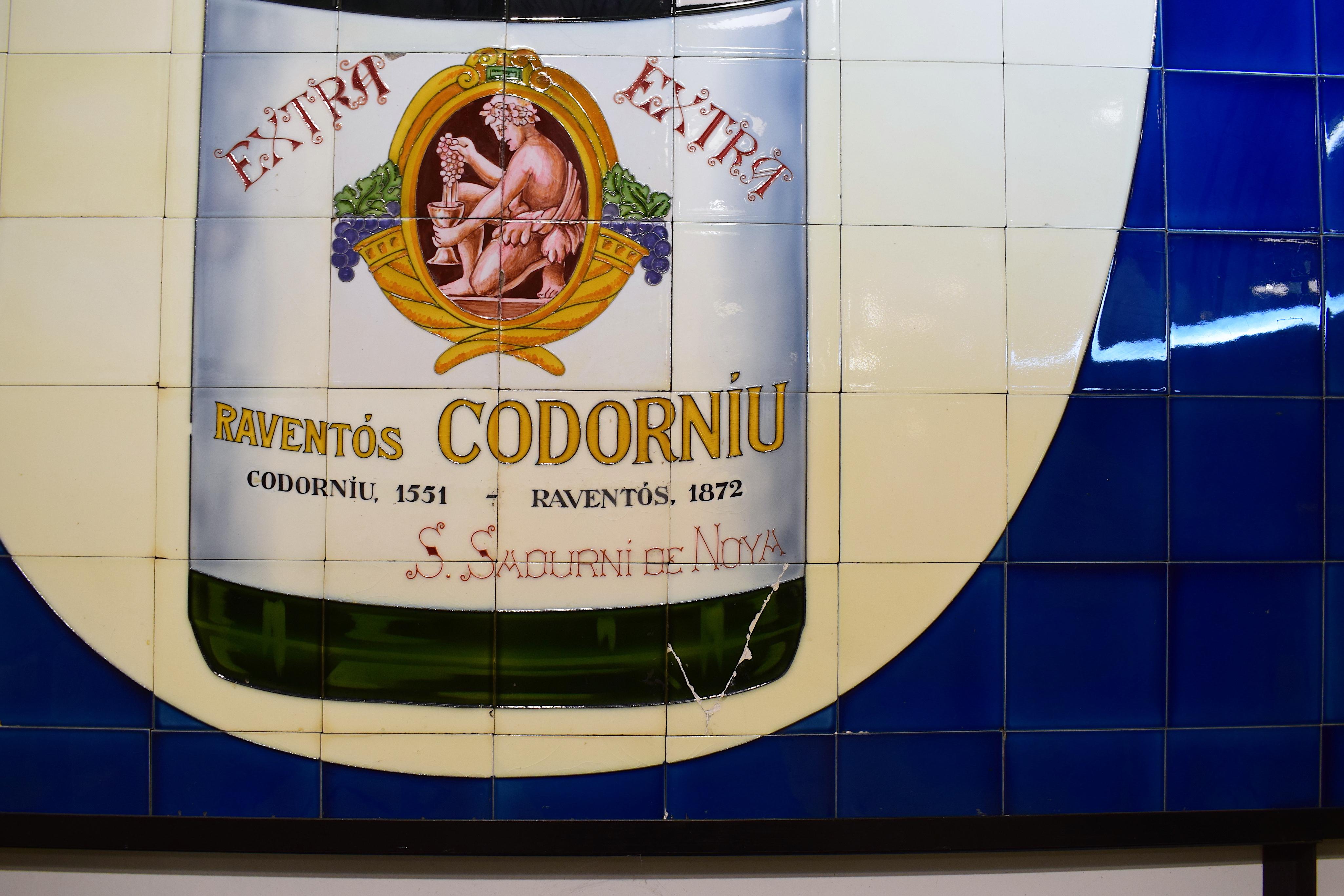 Glazed Antique Large Tiled Advertising Panel for Codorniu Cava, 1930s For Sale