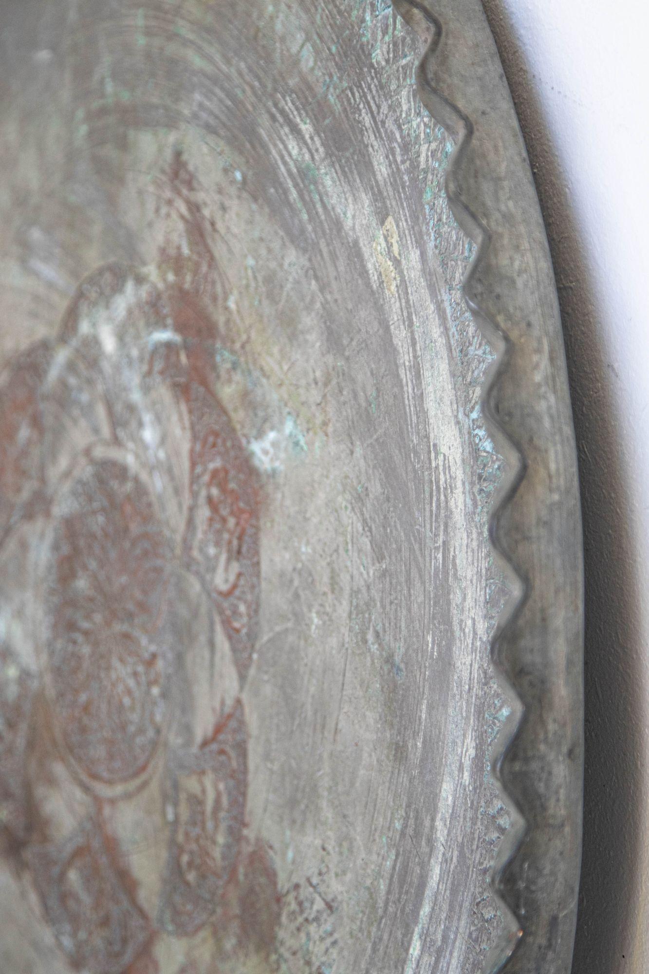 Antike große verzinnte Kupfer Ottoman türkischen kreisförmigen Tablett im Angebot 4