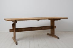 Antique Large Trestle Dining Table, Swedish Solid Pine with Genuine Patina