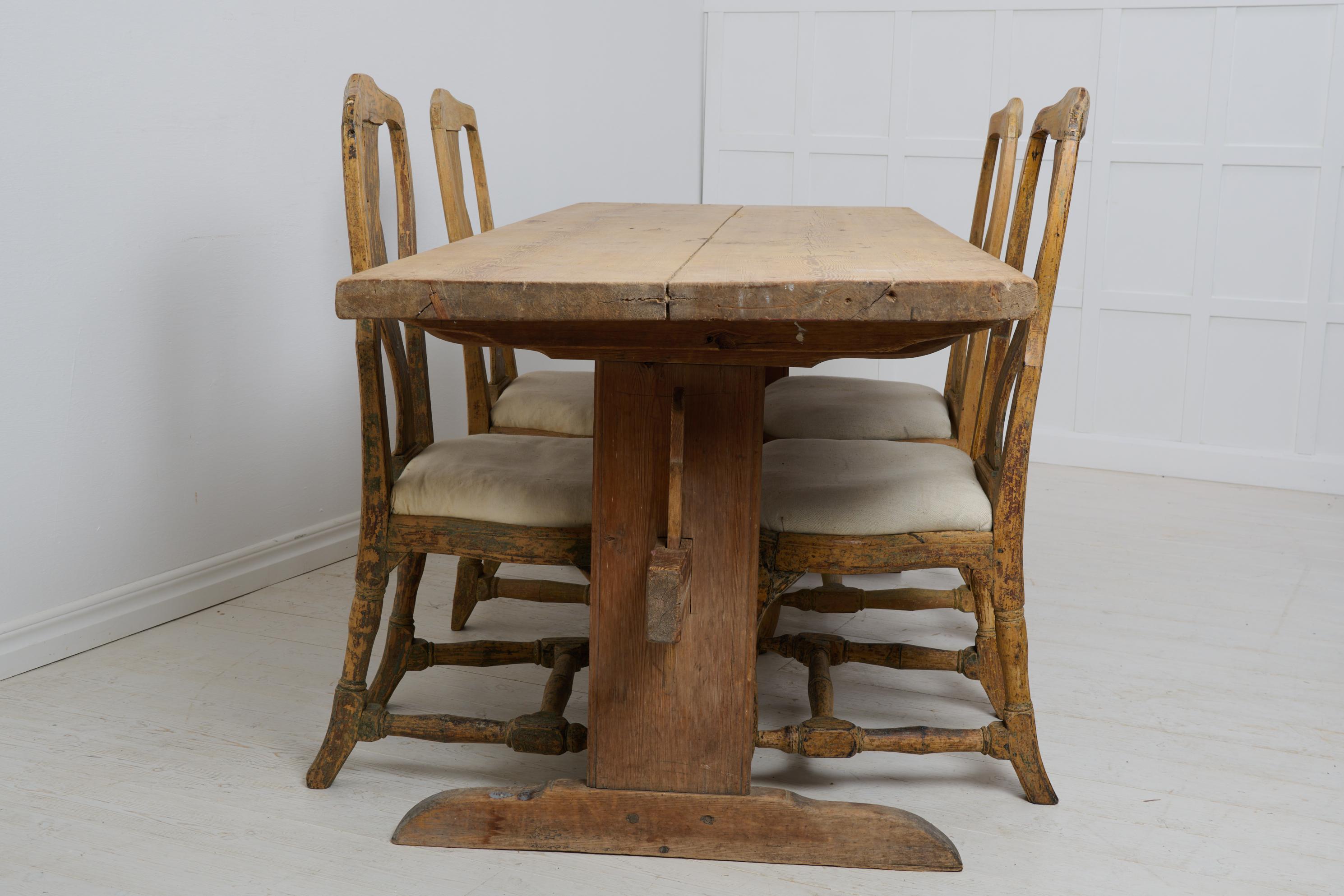 19th Century Antique Large Trestle Dining Table, Swedish Solid Pine with Genuine Patina  For Sale