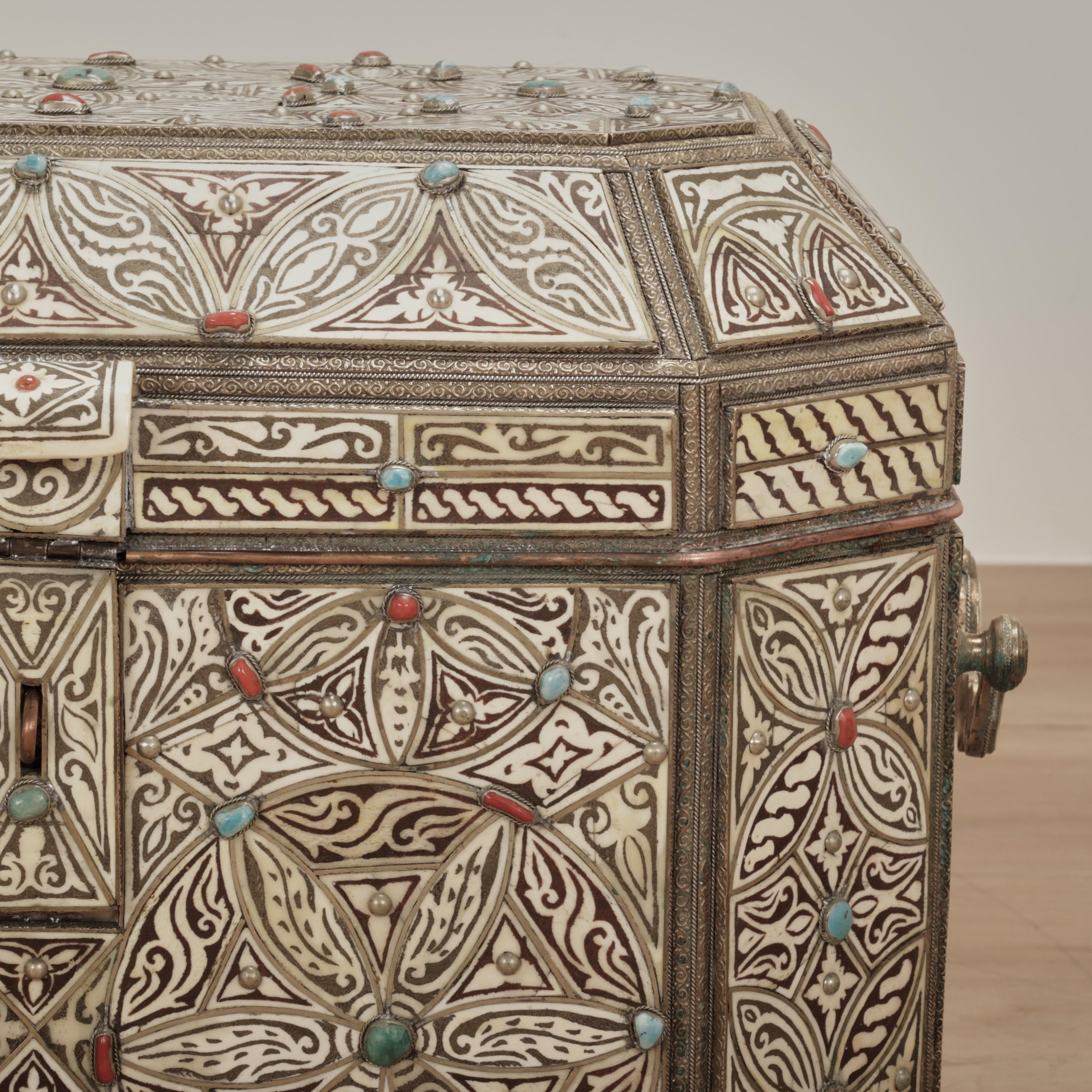 20th Century Antique Large Turkish Bone and Metal Box For Sale