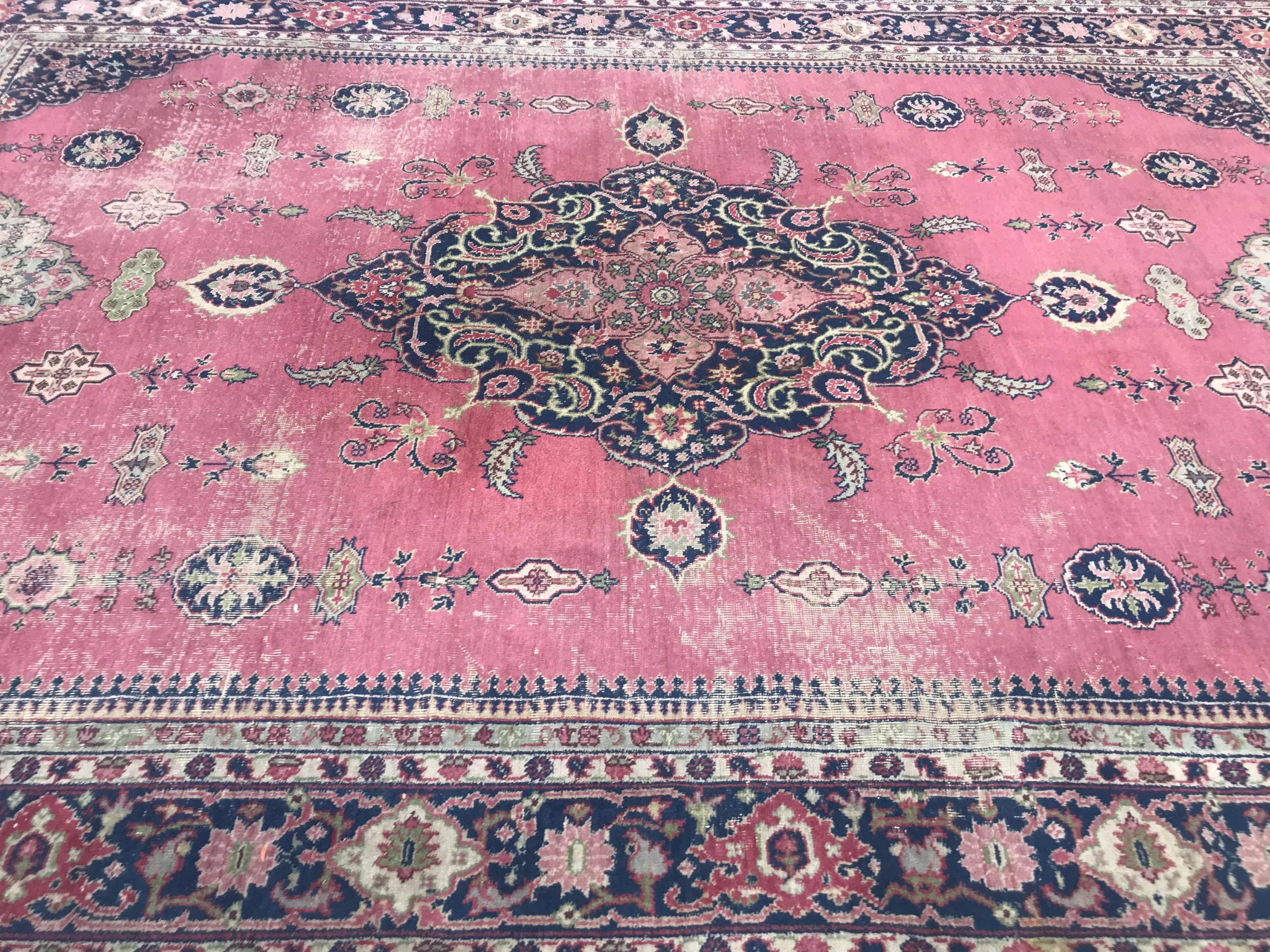 Antique Large Turkish Sparta Pink Field Rug 6