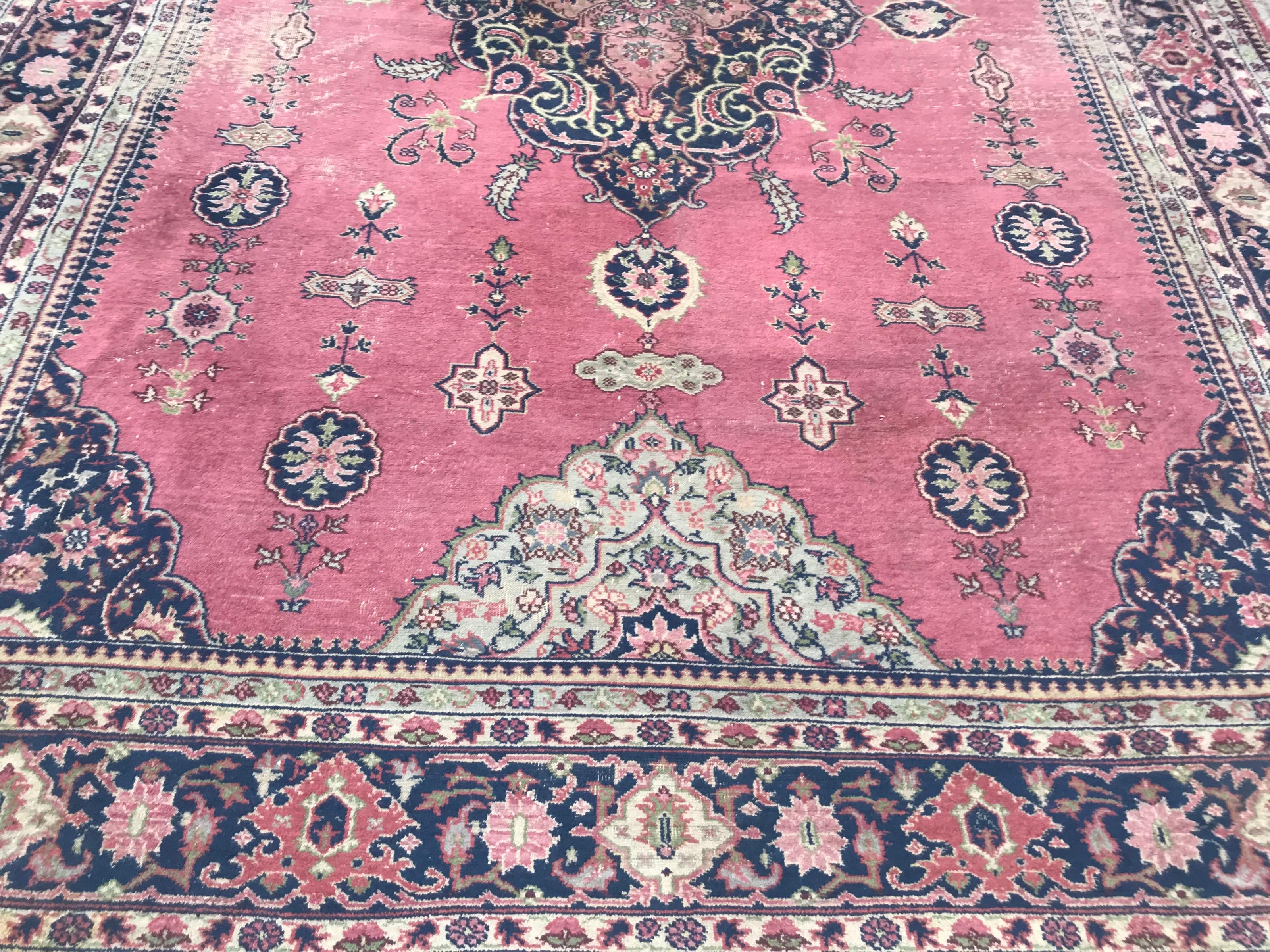 Bobyrug’s nice Antique Large Turkish Sparta Pink Field Rug For Sale 11