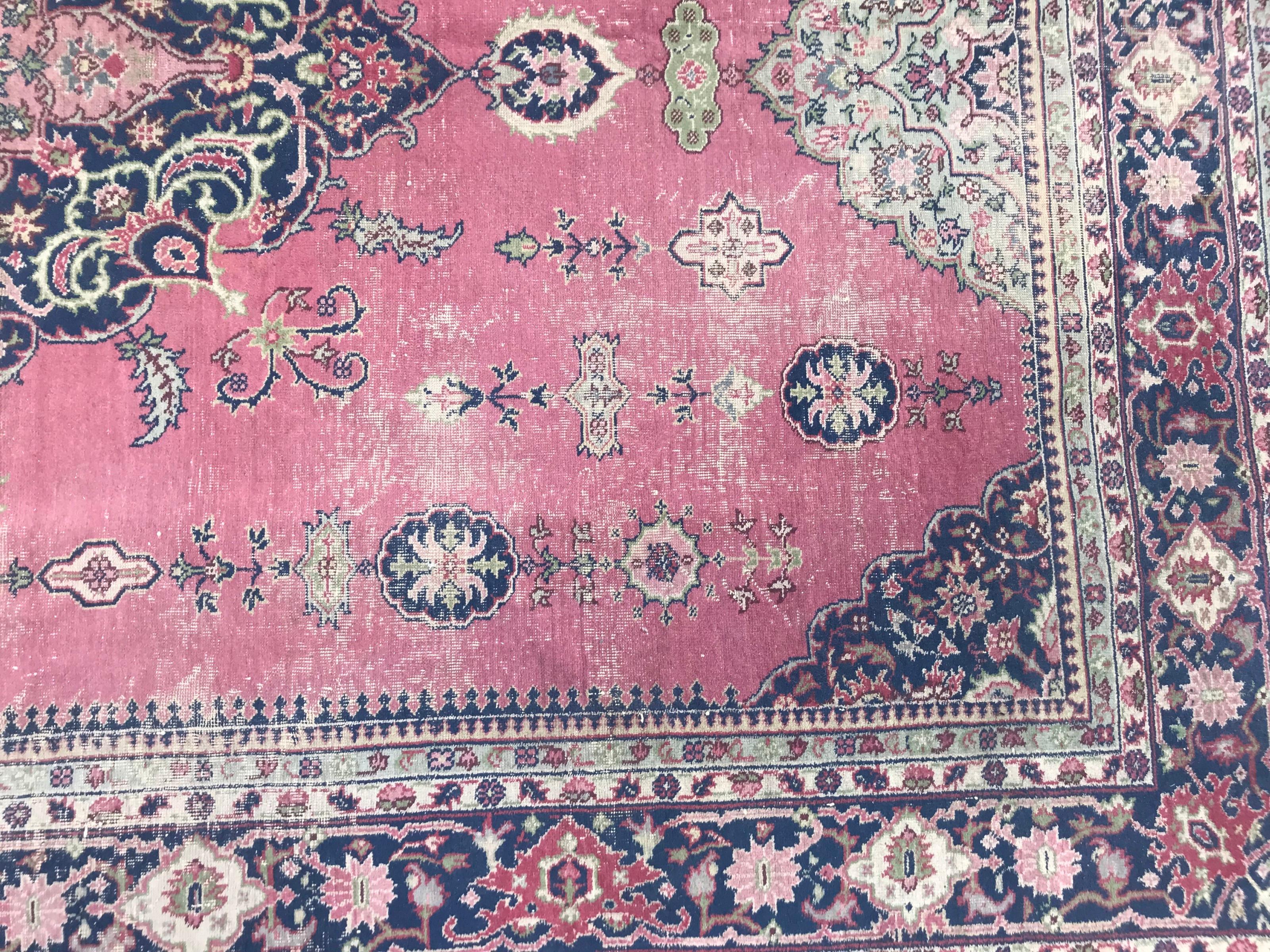 Tabriz Bobyrug’s nice Antique Large Turkish Sparta Pink Field Rug For Sale