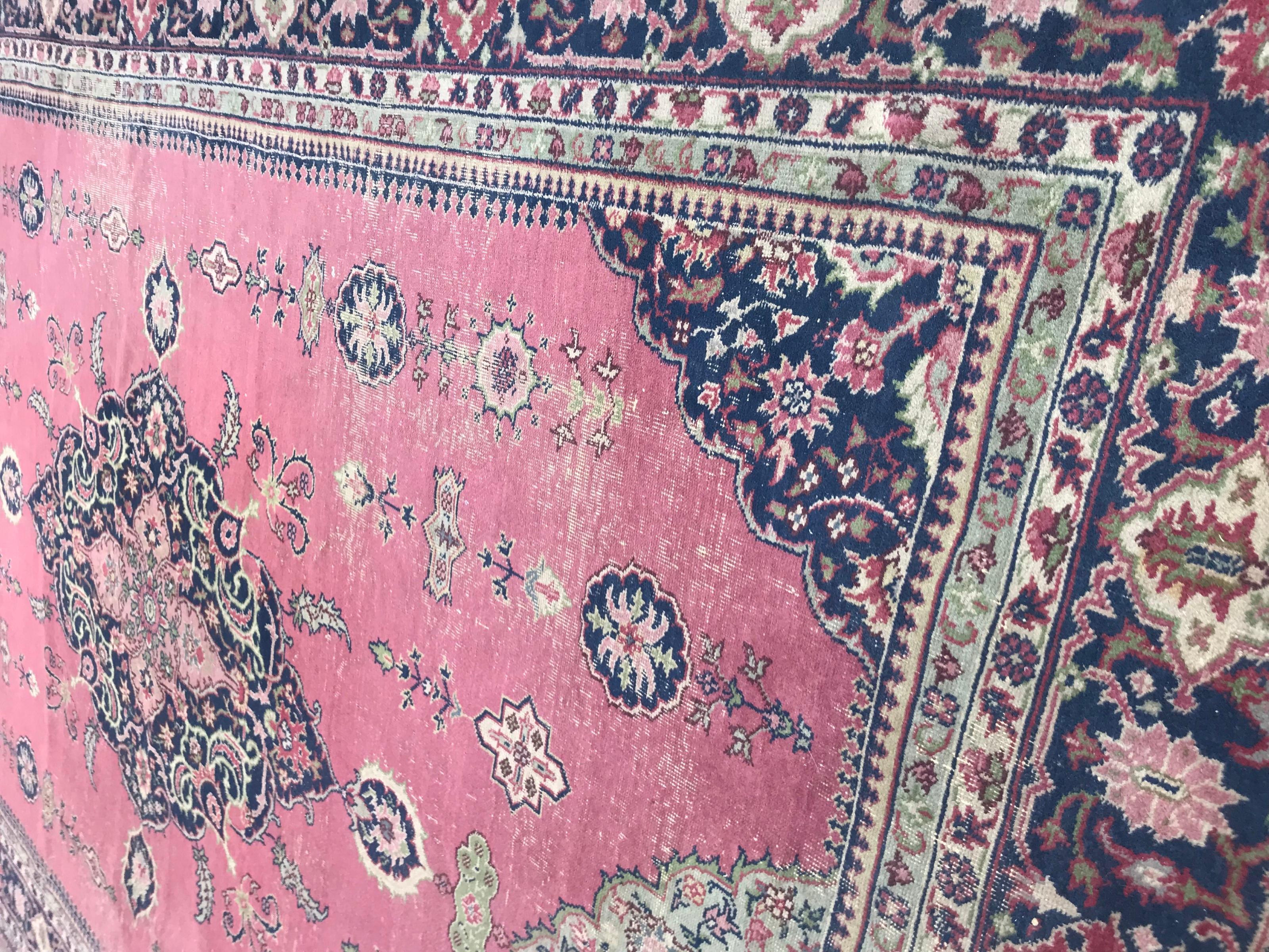20th Century Bobyrug’s nice Antique Large Turkish Sparta Pink Field Rug For Sale