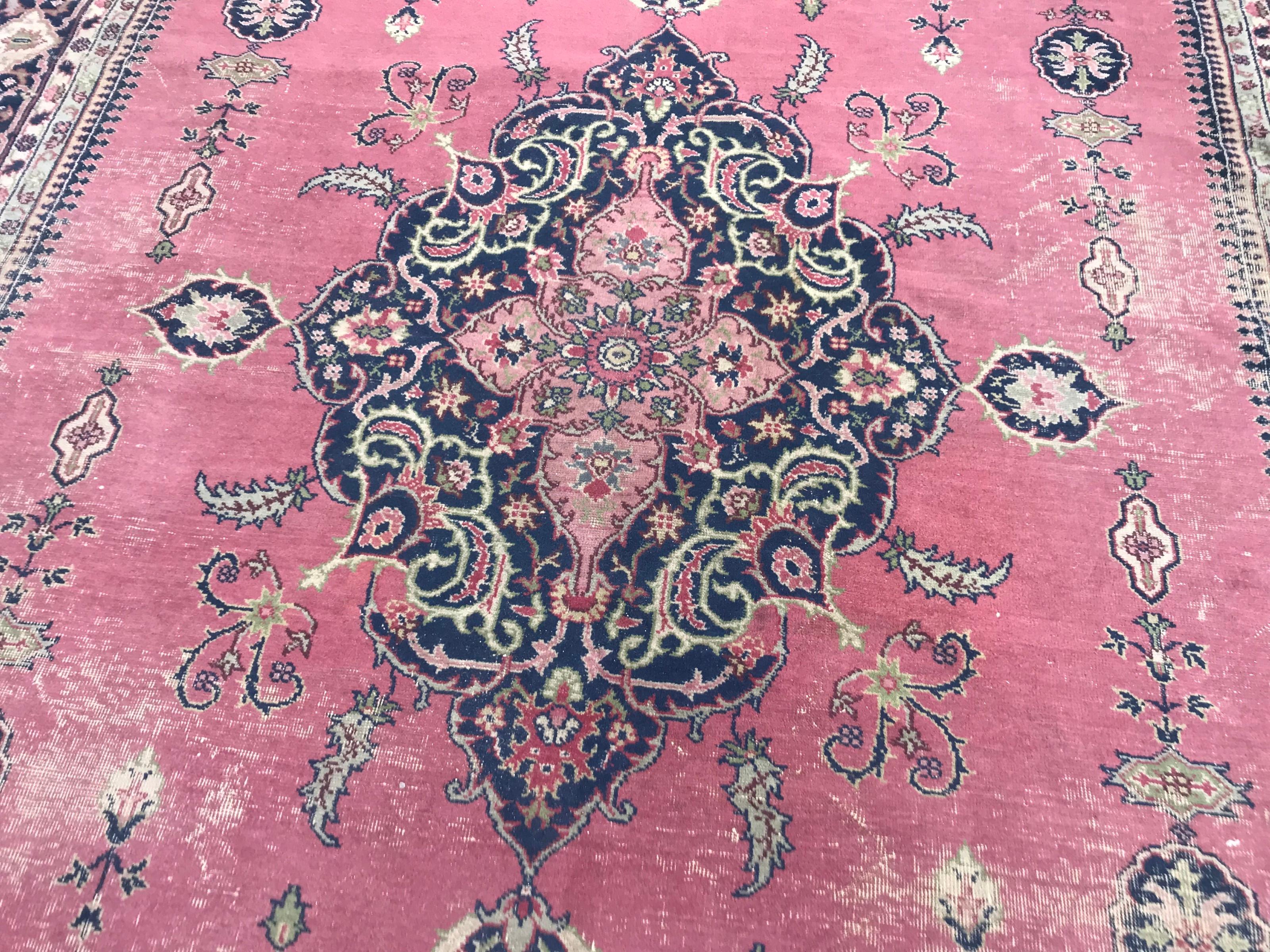 Bobyrug’s nice Antique Large Turkish Sparta Pink Field Rug For Sale 1