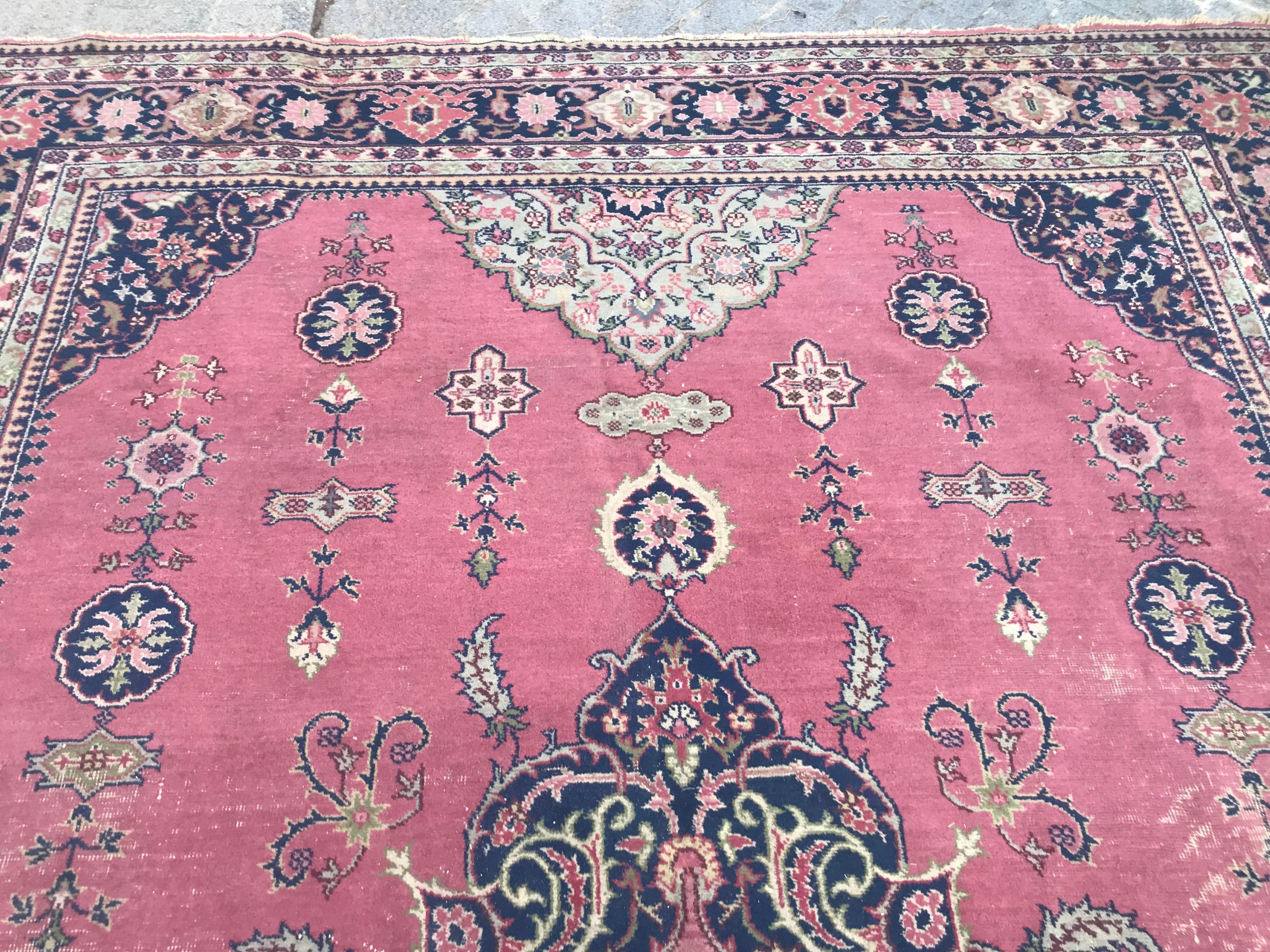 Antique Large Turkish Sparta Pink Field Rug 2