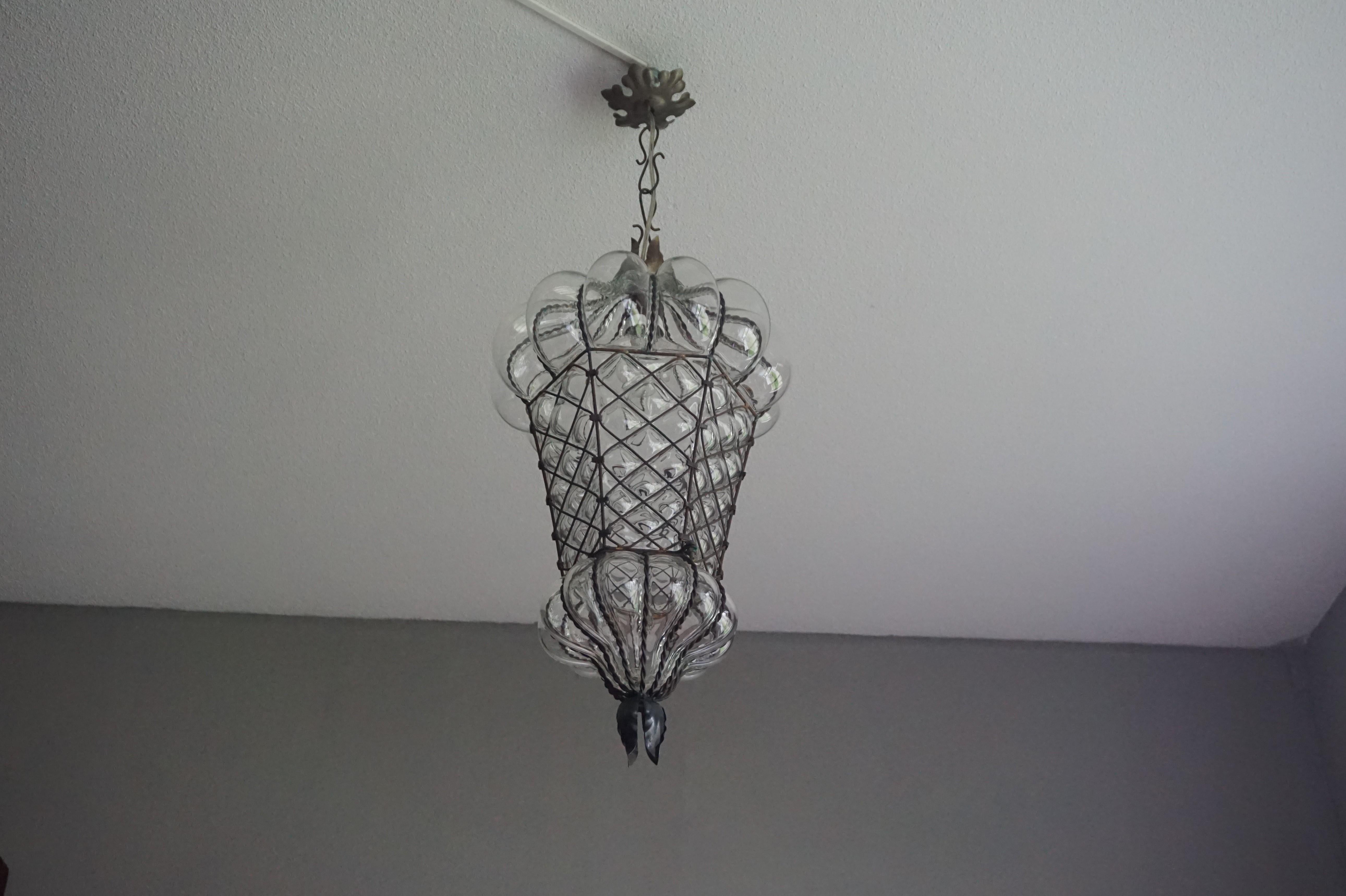 Antique Large Venetian Mouth Blown Glass in Metal Frame Pendant / Chandelier 3