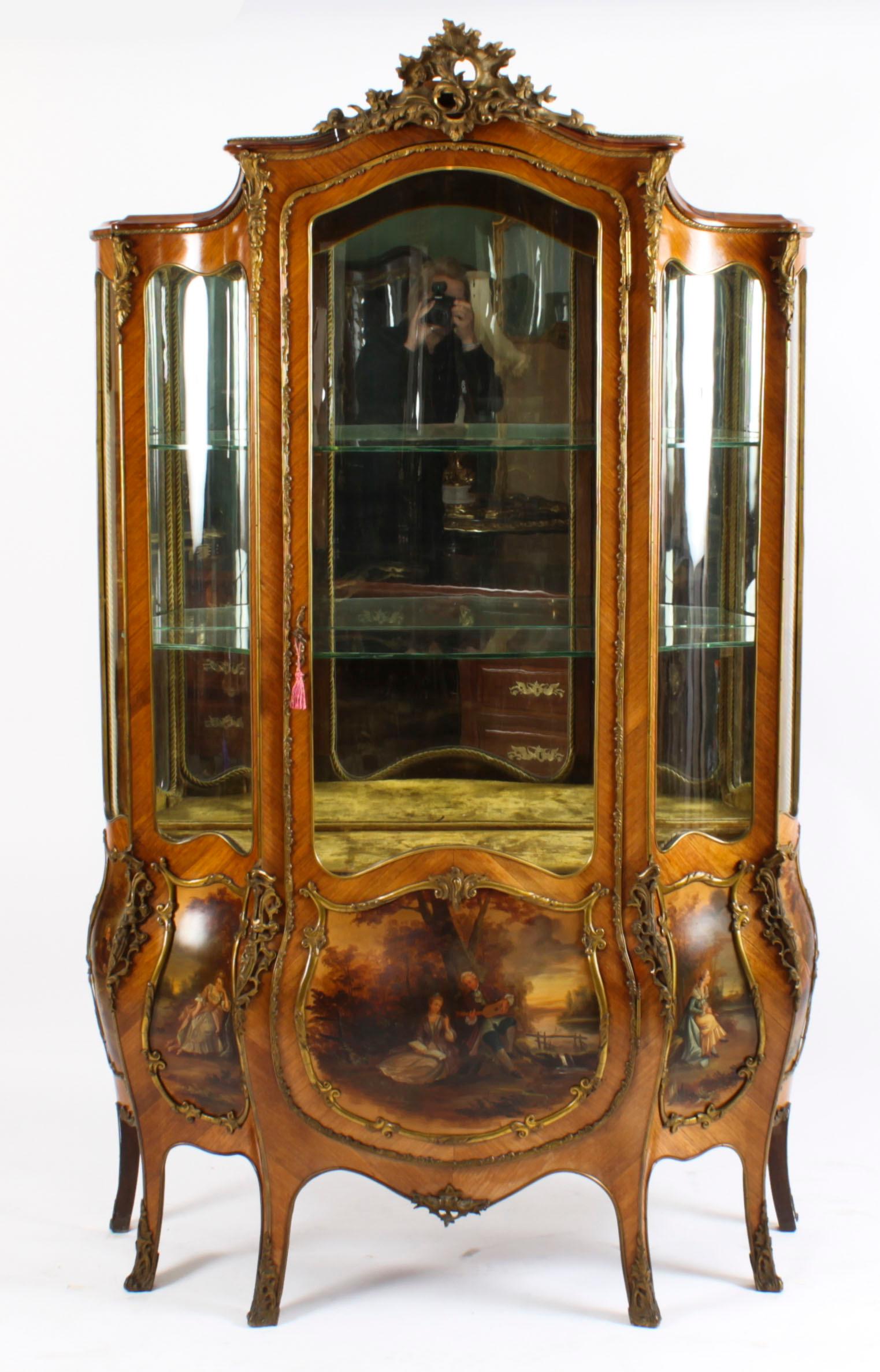 Louis XV Antique Large Vernis Martin Bombe' Display Cabinet, 19th C For Sale