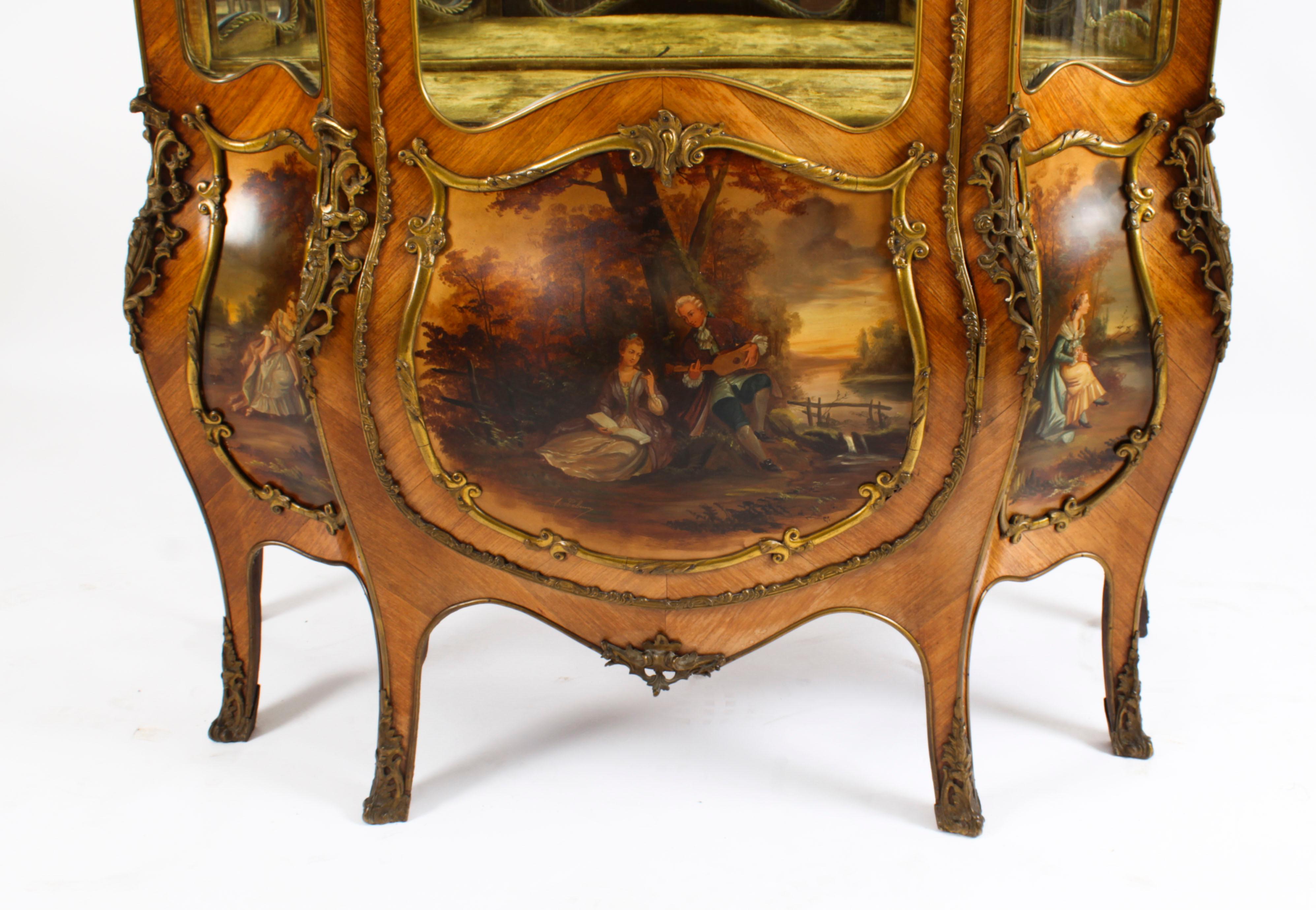 Glass Antique Large Vernis Martin Bombe' Display Cabinet, 19th C For Sale