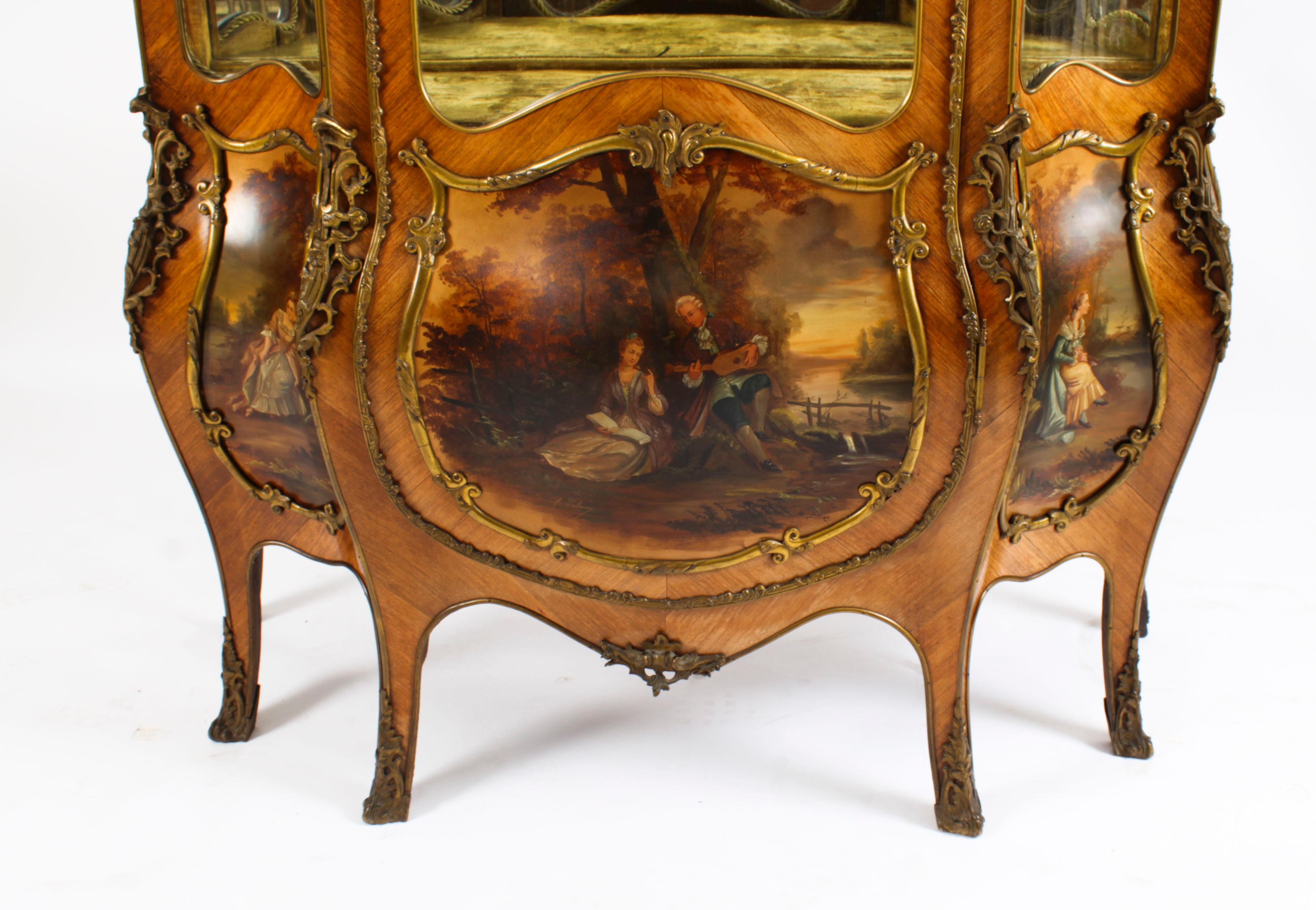 Glass Antique Large Vernis Martin Bombe' Display Cabinet 19th Century For Sale