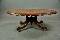 Antique Large Victorian Burr Walnut Inlaid Coffee Table