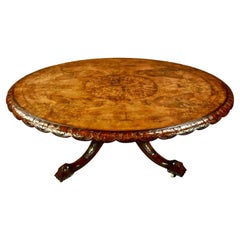 Antique Large Victorian Burr Walnut Inlaid Coffee Table