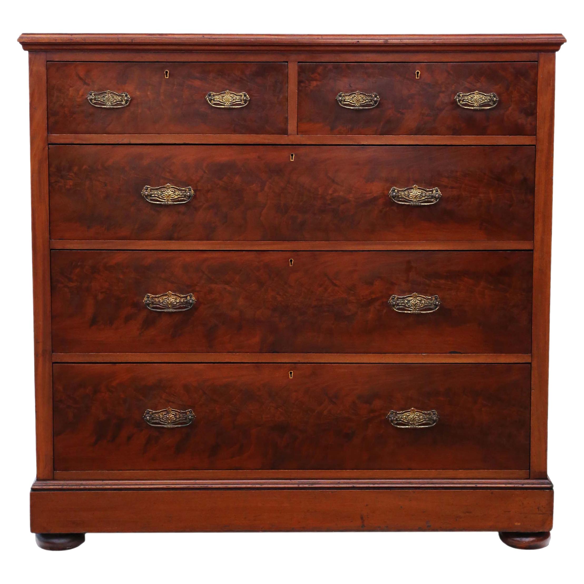 Antique Large Victorian circa 1900 Flame Mahogany Chest of Drawers