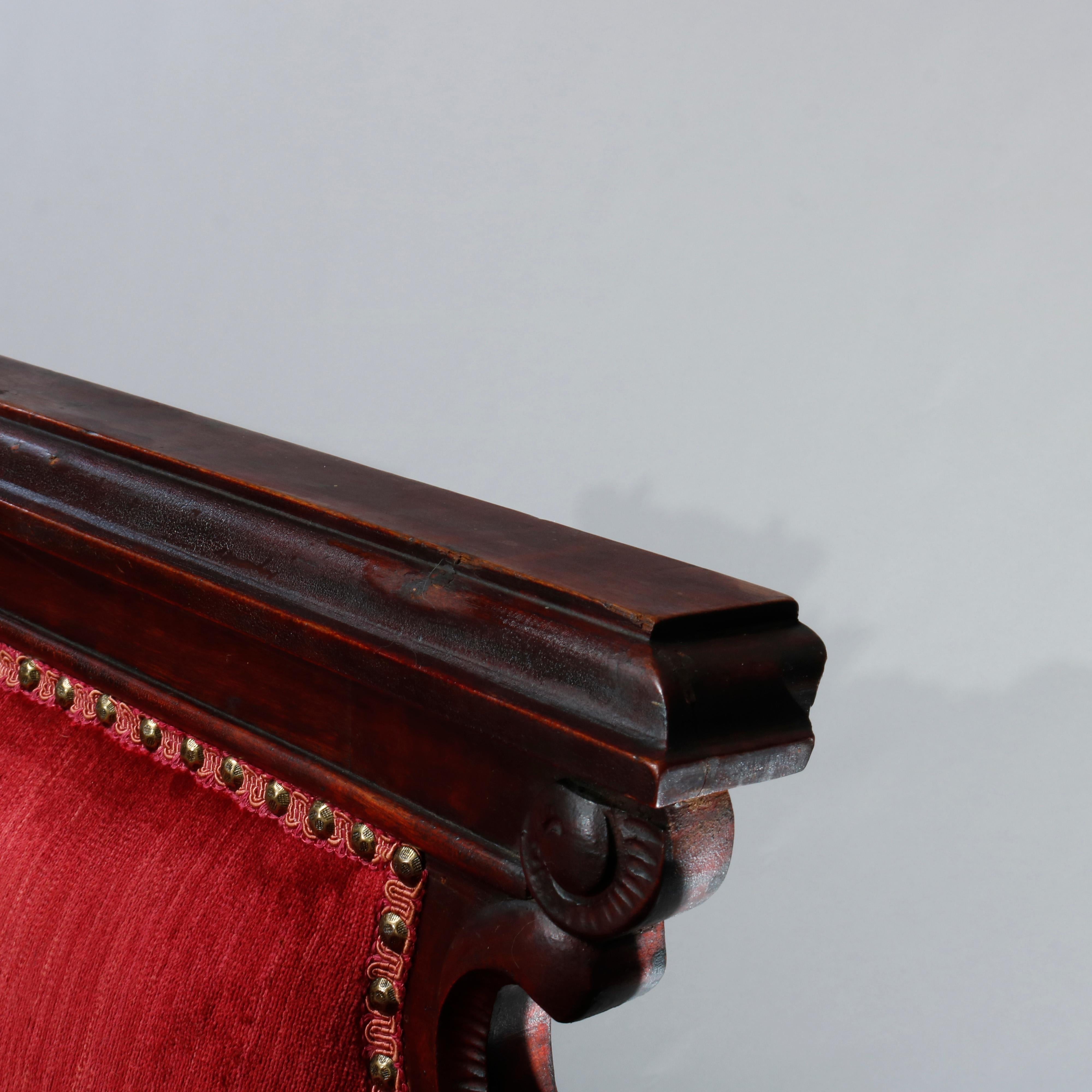 Antique Large Victorian Carved Mahogany & Velvet Sofa, Circa 1890 1
