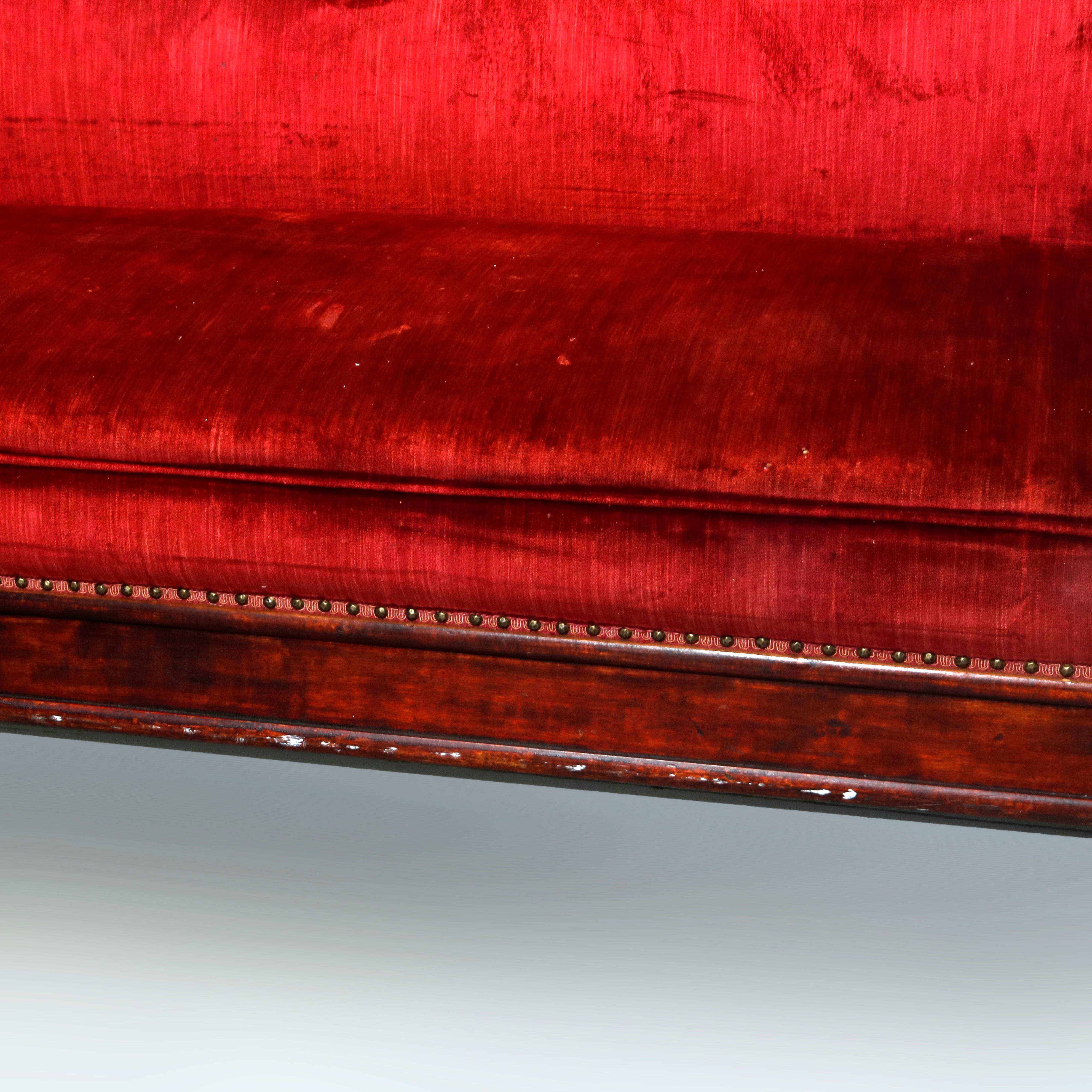 Antique Large Victorian Carved Mahogany & Velvet Sofa, Circa 1890 5