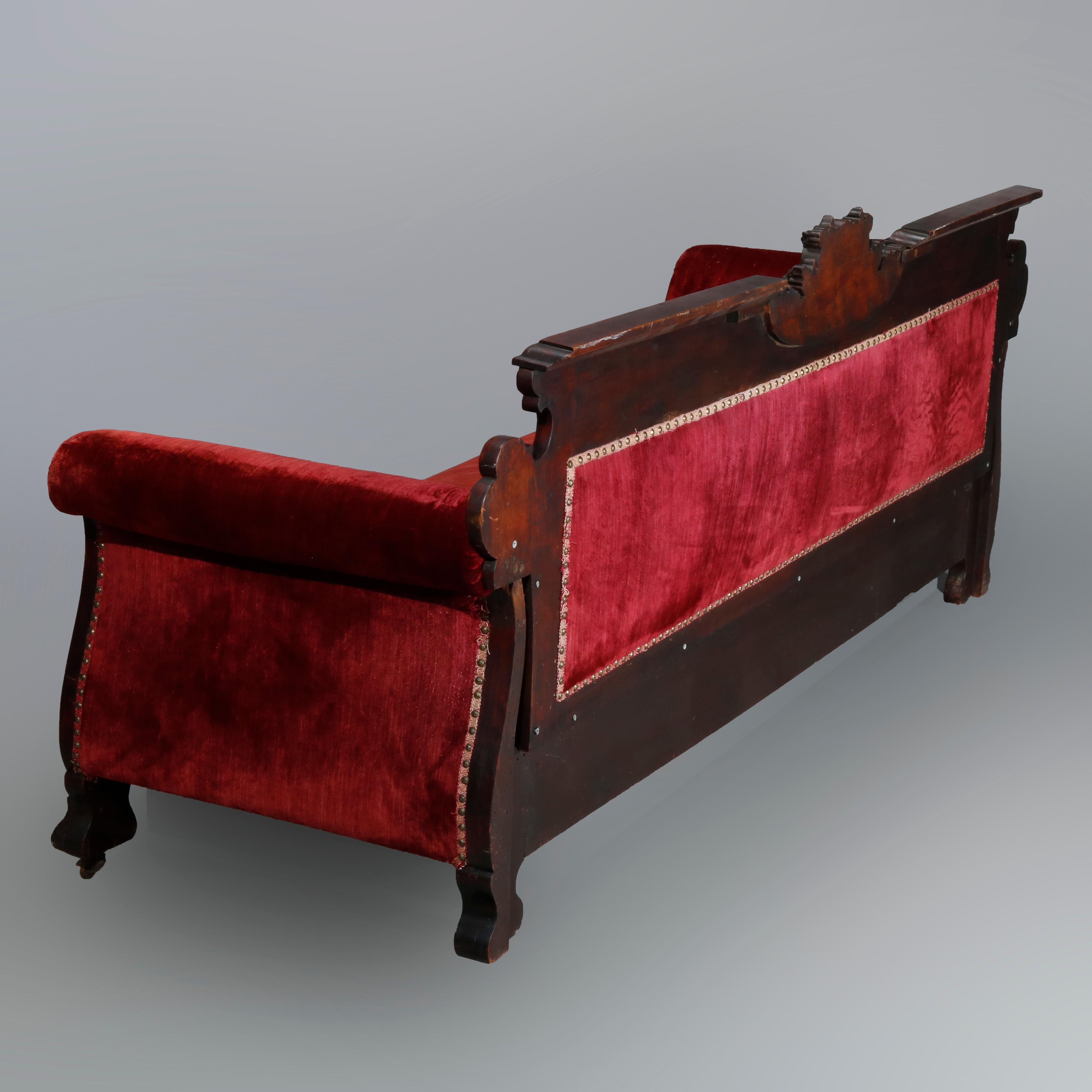 Antique Large Victorian Carved Mahogany & Velvet Sofa, Circa 1890 8