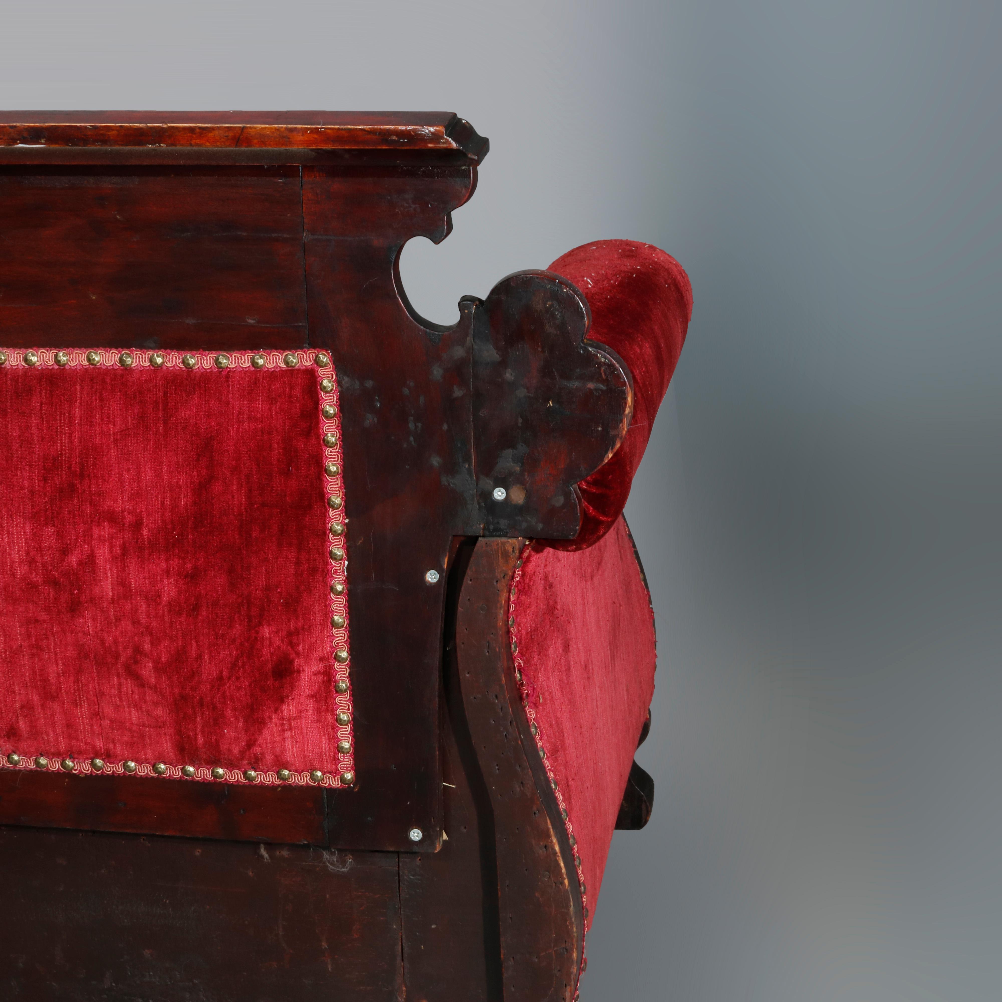 Antique Large Victorian Carved Mahogany & Velvet Sofa, Circa 1890 9