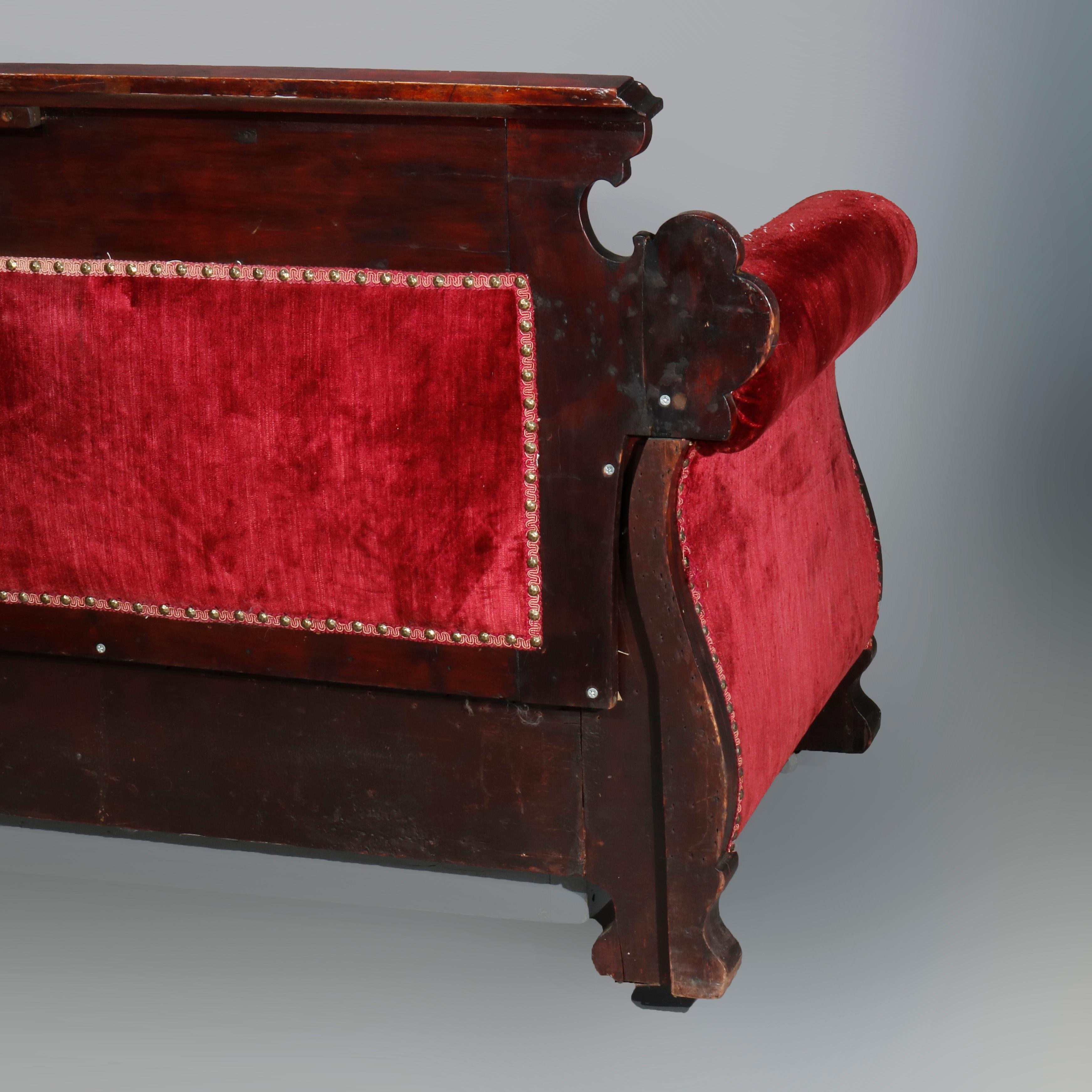 Antique Large Victorian Carved Mahogany & Velvet Sofa, Circa 1890 10