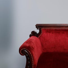 Antique Large Victorian Carved Mahogany & Velvet Sofa, Circa 1890