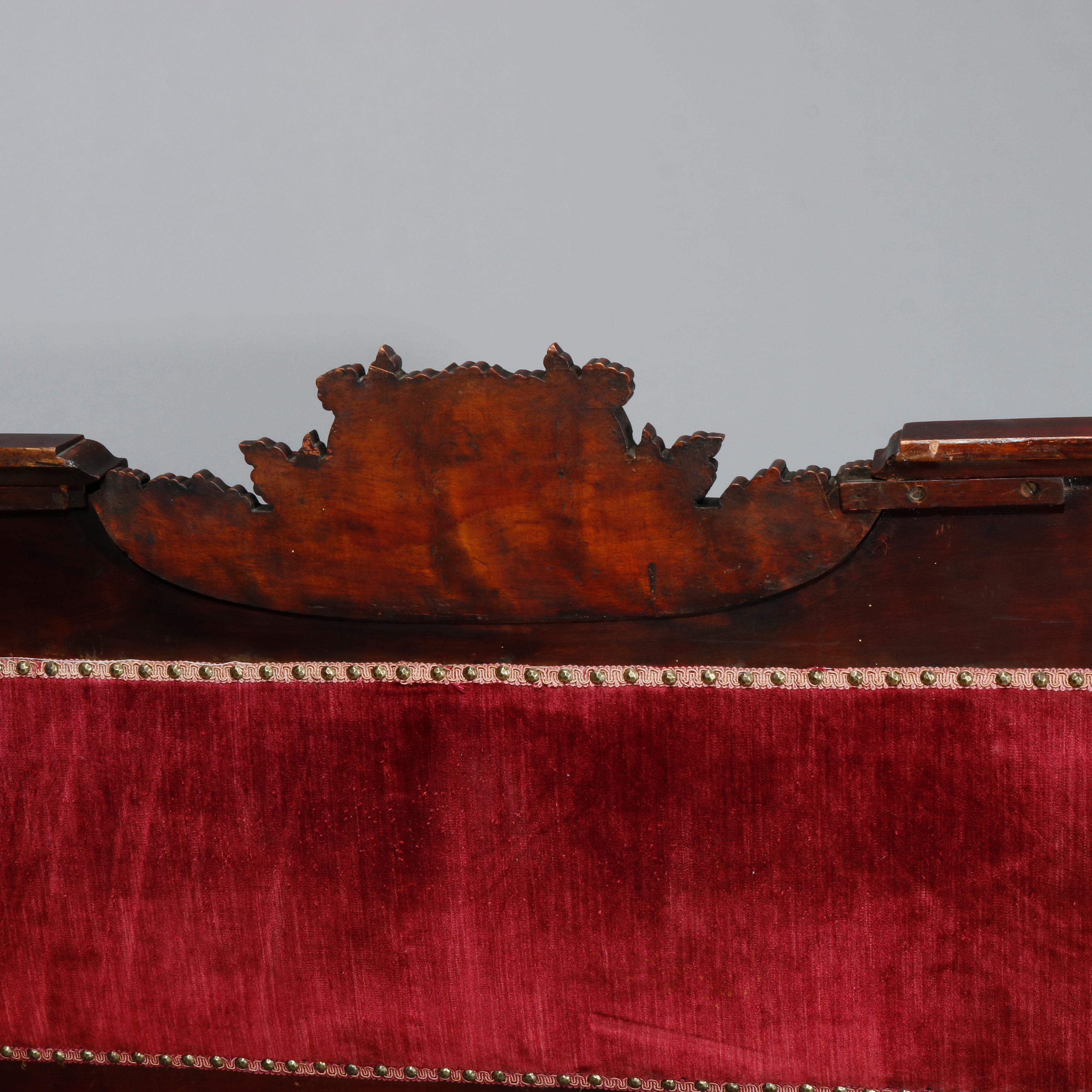 19th Century Antique Large Victorian Carved Mahogany & Velvet Sofa, Circa 1890