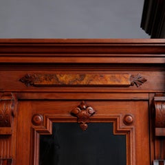 Large Victorian Carved Walnut and Burl Enclosed 3-Section Bookcase, circa 1890
