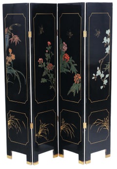 Grand écran de coiffure victorien en laque noire de qualité supérieure